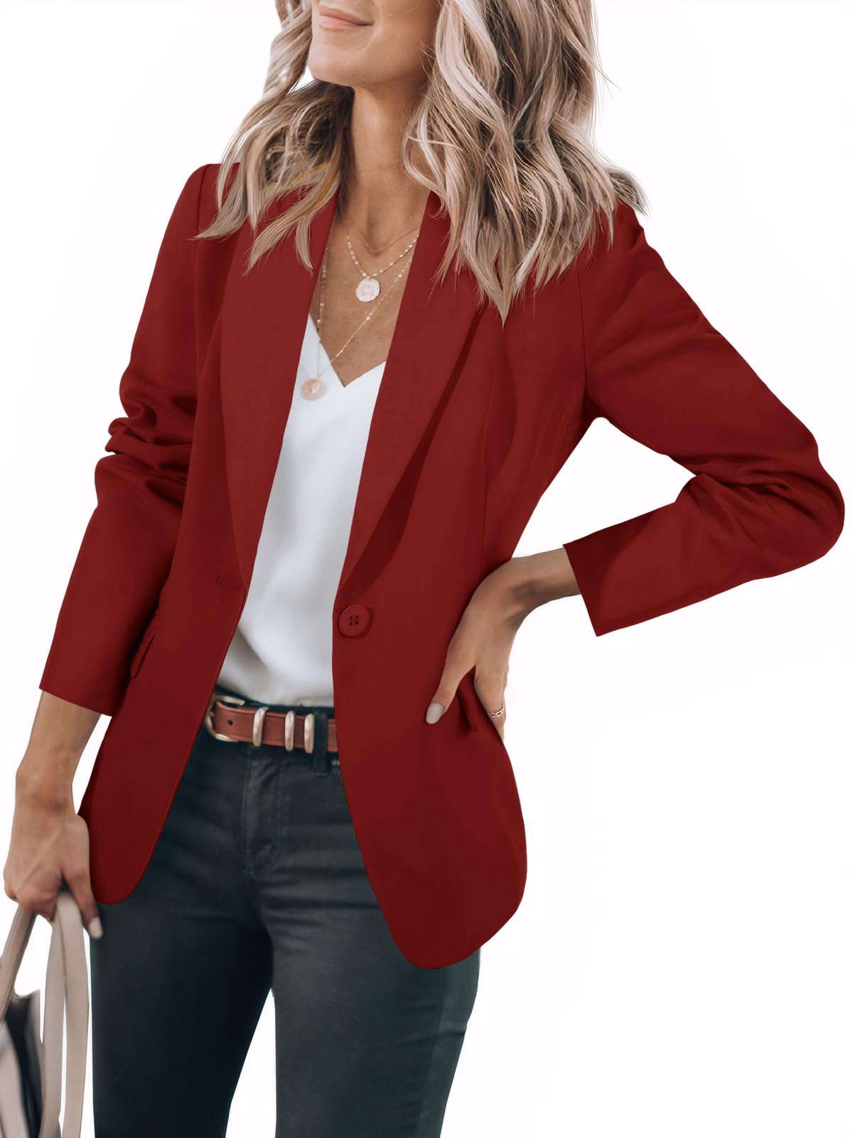 Blazer Cicy Bell Feminino Com Frente Aberta, Manga Comprida, Cor De Vinho