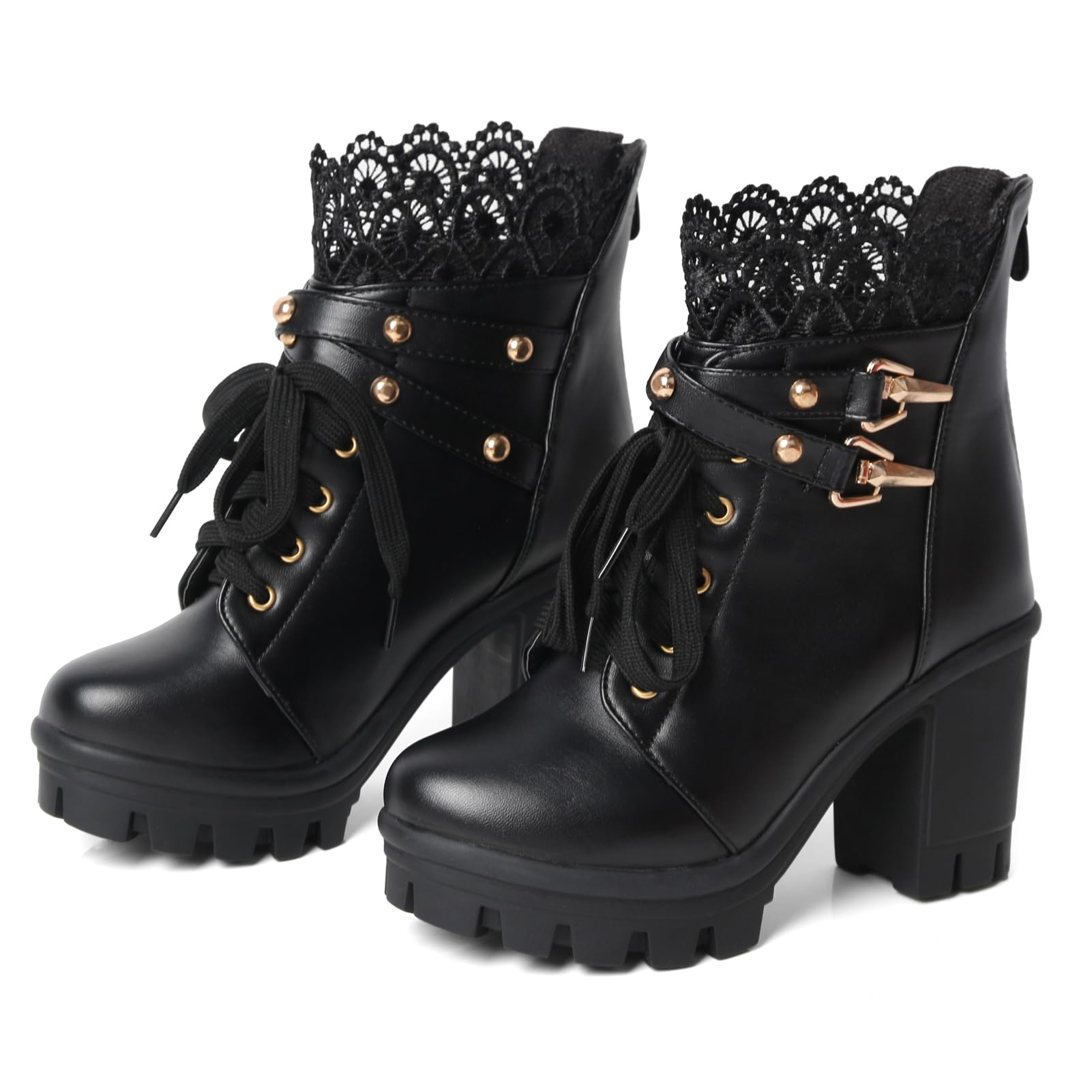 Botas Foreada Goth Chunky Heel Ankle Combat Boots Femininas