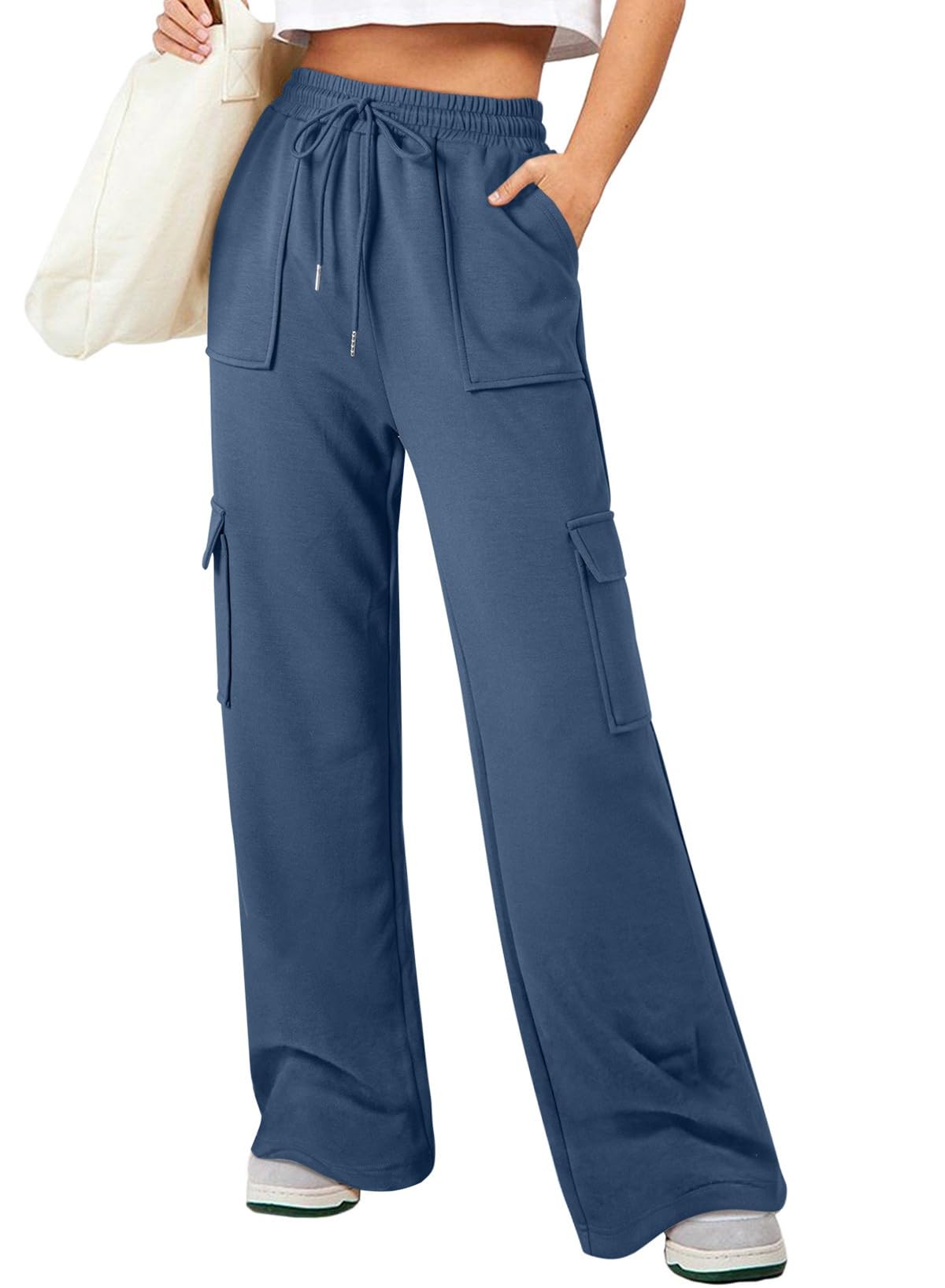 Calças Largas Aleumdr Casual Sweatpants Para Mulheres - Azul