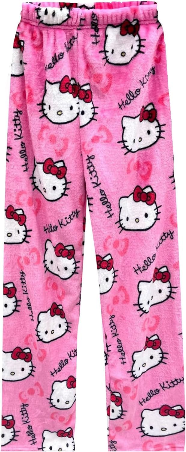 Calças De Pijama Kunsecsh Anime Cartoon Flannel Para Mulheres/meninas