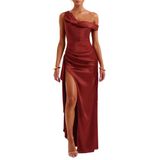 Vestido De Convidado De Casamento Alphirkut Satin Long Prom Rust Us 8