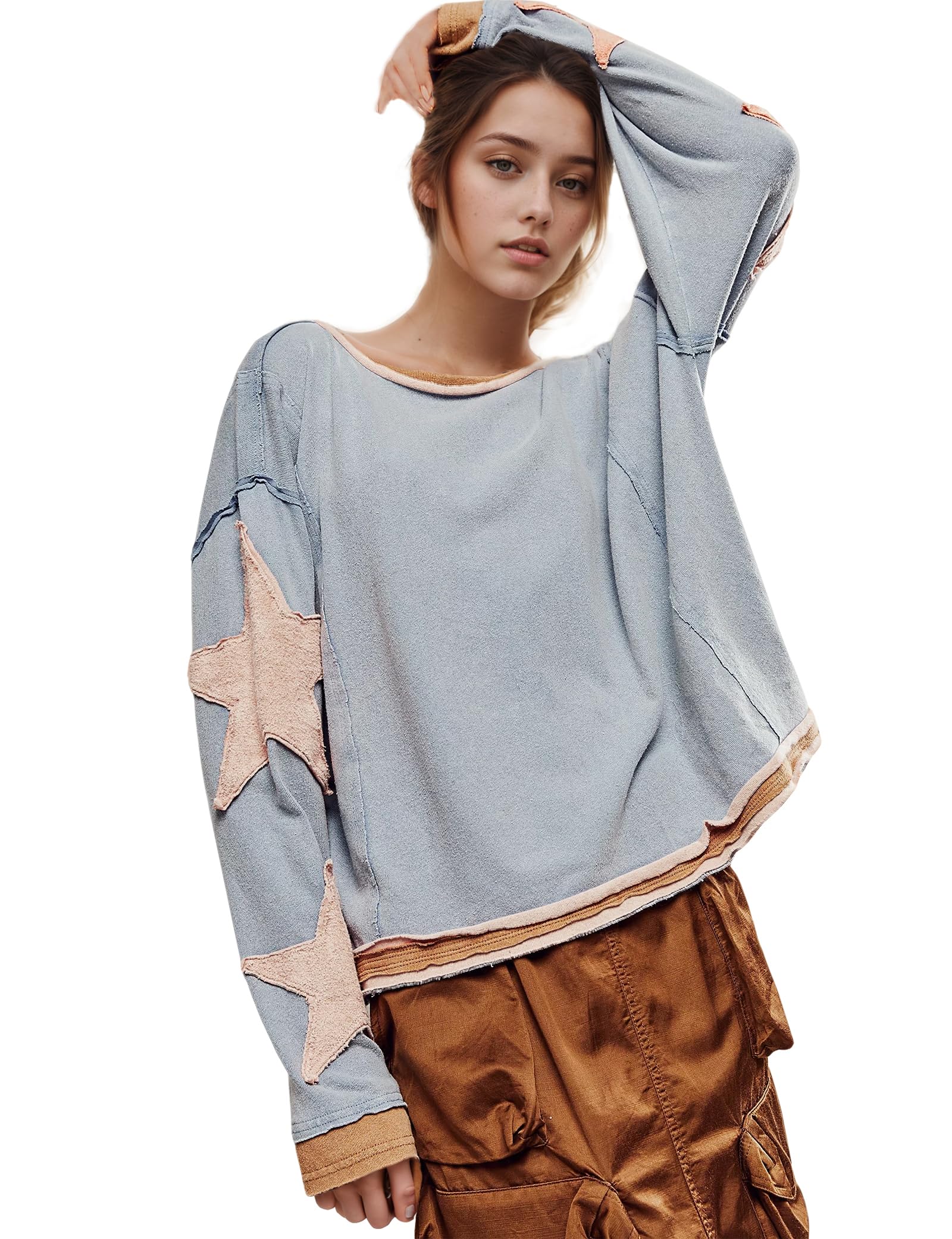 Moletom Feminino Winsasi De Algodão Oversized Star 2024 Fall