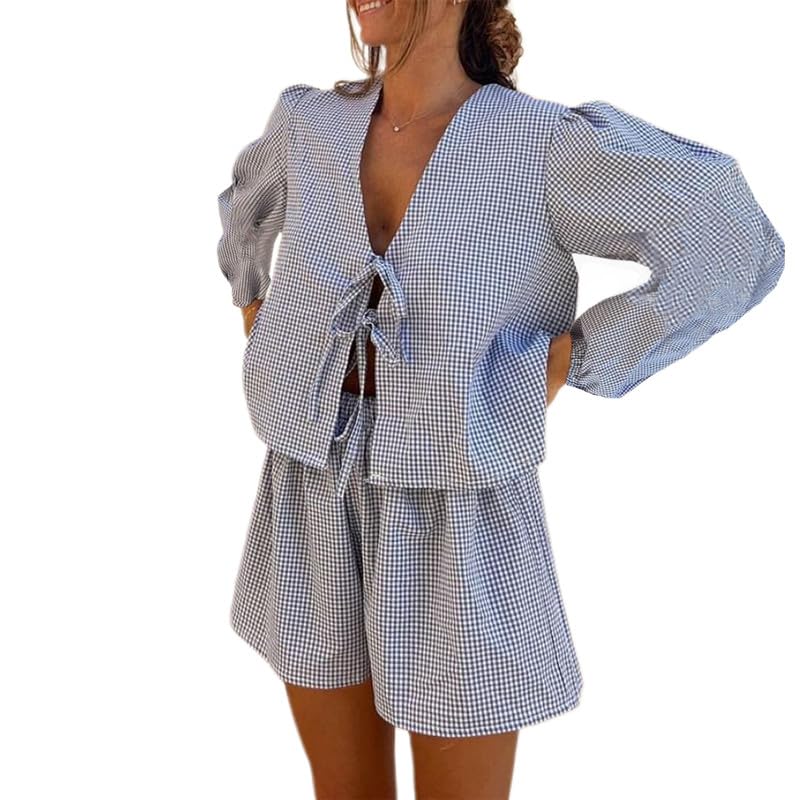 Conjunto De Pijamas Thopavenoir Feminino De Natal, 2 Peças De Guingão Azul Marinho