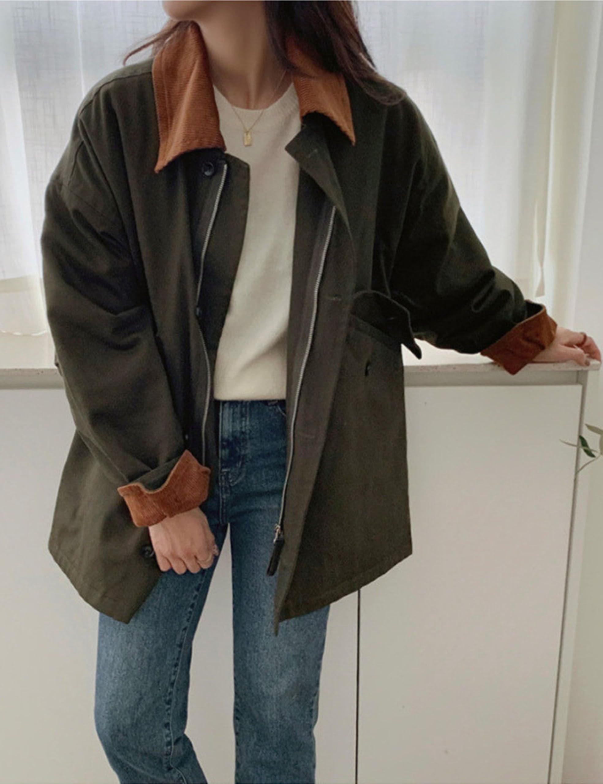 Jaqueta Feminina Bqdcqb, De Tamanho Grande, Celeiro, Lona, Verde