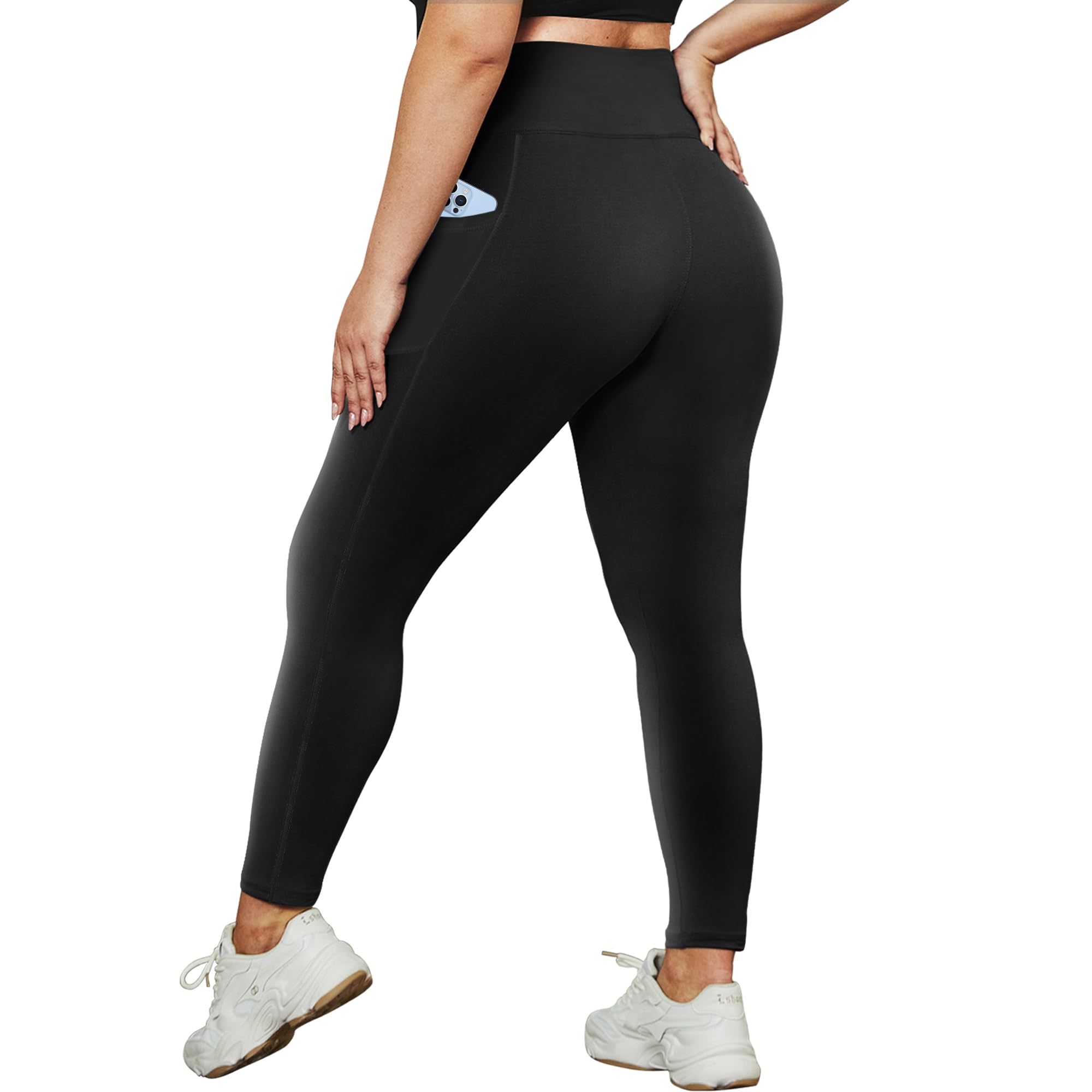 Leggings Hltpro Plus Size Com Bolsos Para Mulheres Pretas