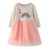 Vestido Hongshilian Cartoon Applique Festa Jersey Cotton Girl