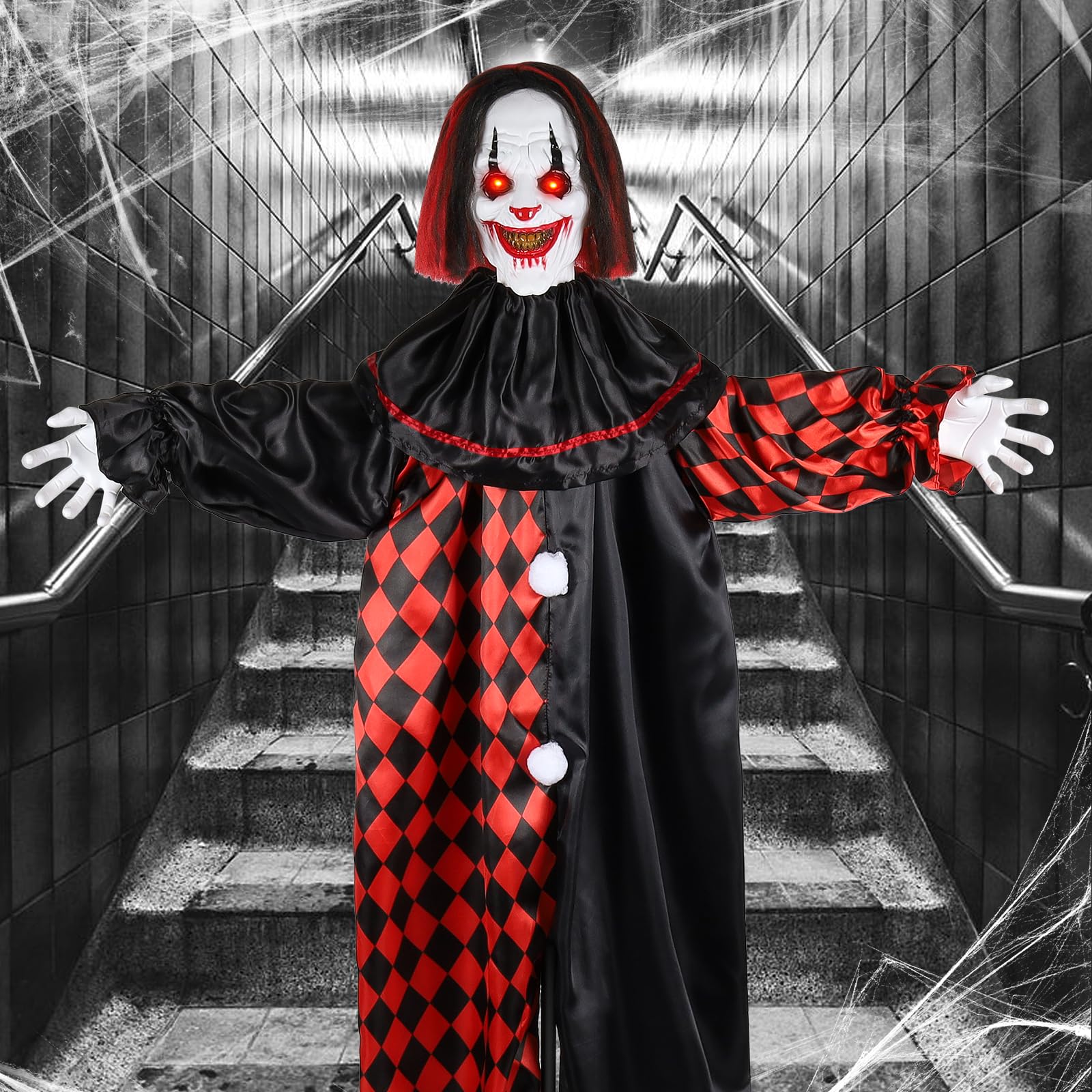 Palhaço Assustador Animatrônico De Halloween Em Tamanho Real Com Luzes E Som