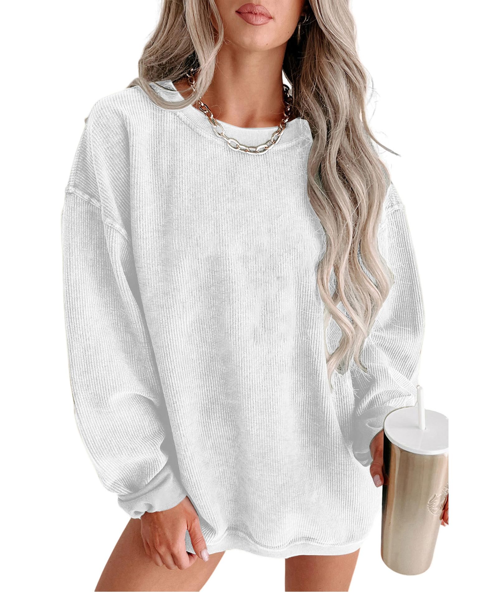 Moletom Urchics Oversized Para Mulheres Com Gola Redonda E Manga Comprida