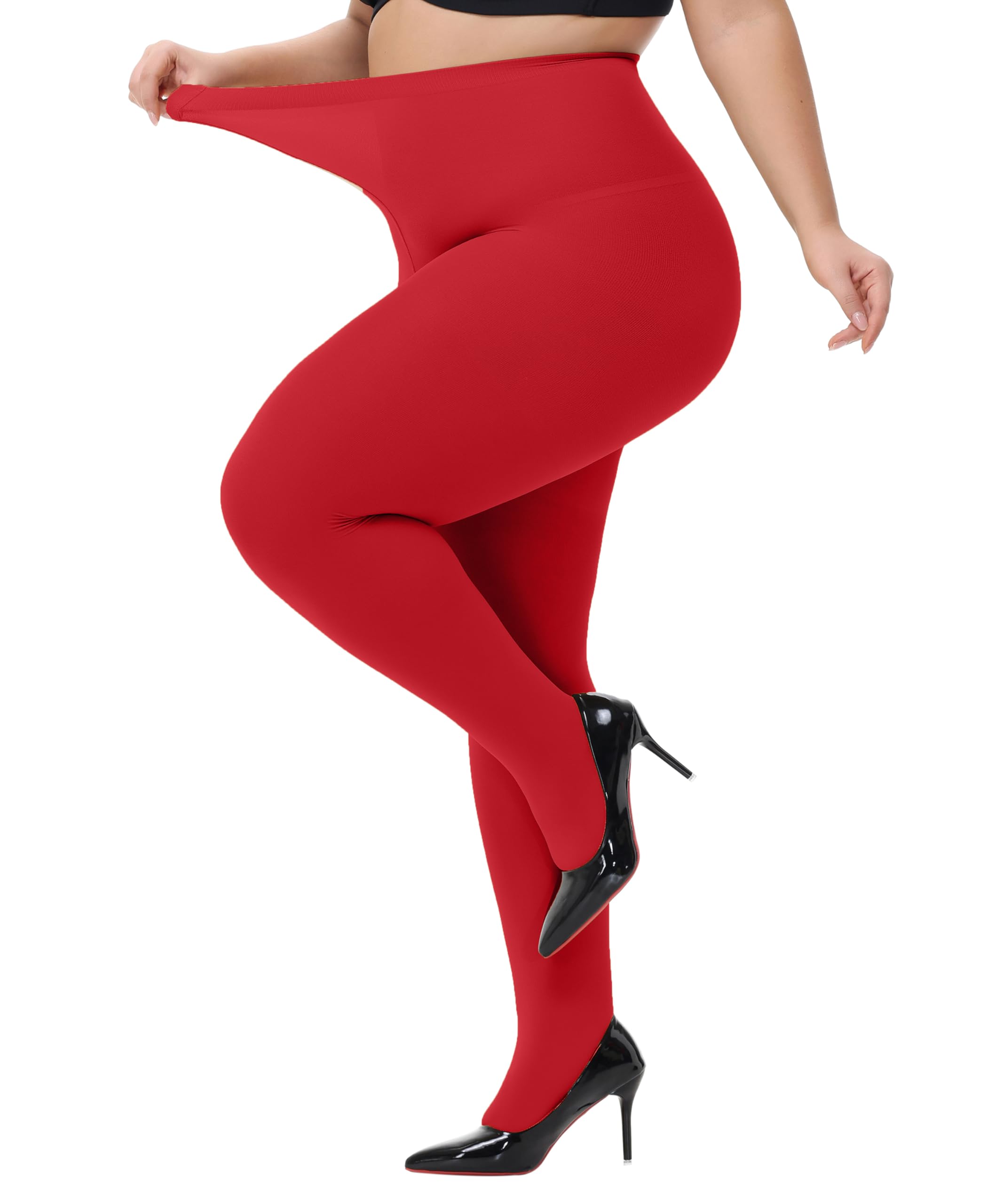 Meia-calça Semi Opaca Caccico Plus Size 80d Vermelha 1xl-4xl
