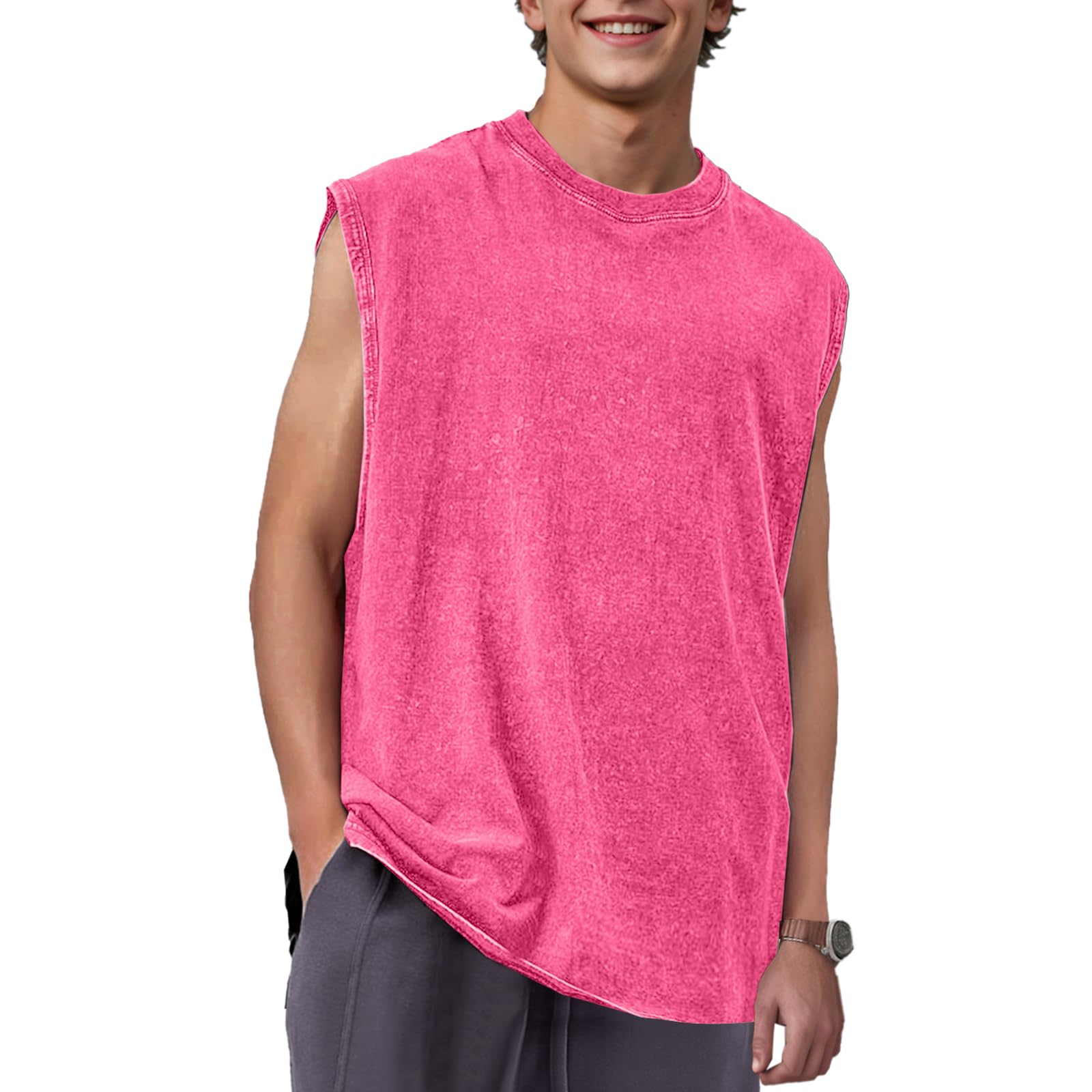 Camiseta Regata Masculina De Algodão Sem Mangas Keepshowing Rosa Tamanho M