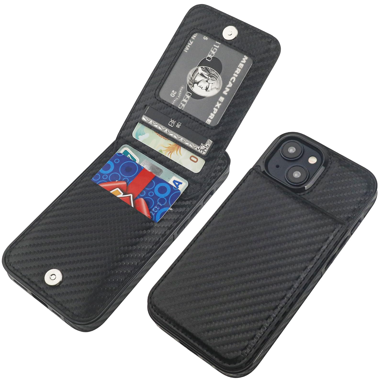 Capa Wallet Kihuwey Compatível Com Iphone 15 6.1" Preta