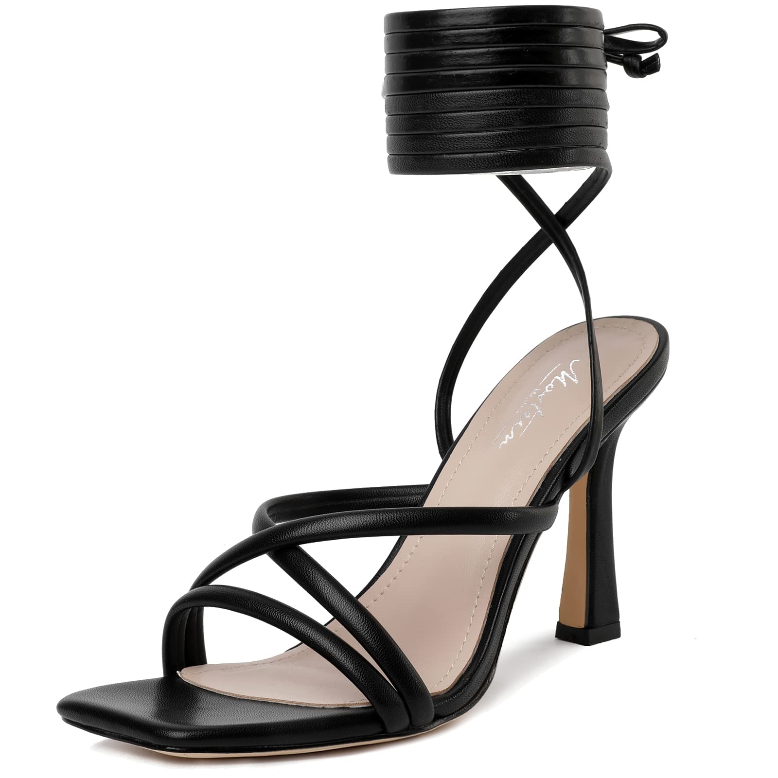 Sandálias De Salto Alto Mostrin, Pretas, Com Tiras E Cadarço, Estilete, Mulheres