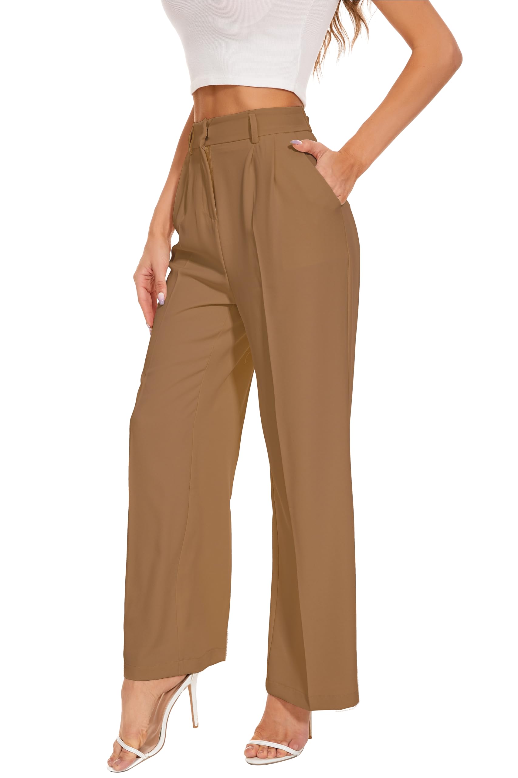 Calças Largas Funyyzo De Cintura Alta Com Elástico Nas Costas Femininas