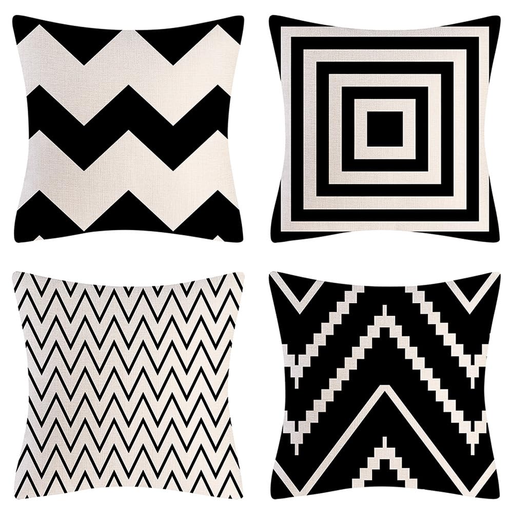 Almofadas Ahahm Em Linho Geométrico Preto E Branco 50x50cm