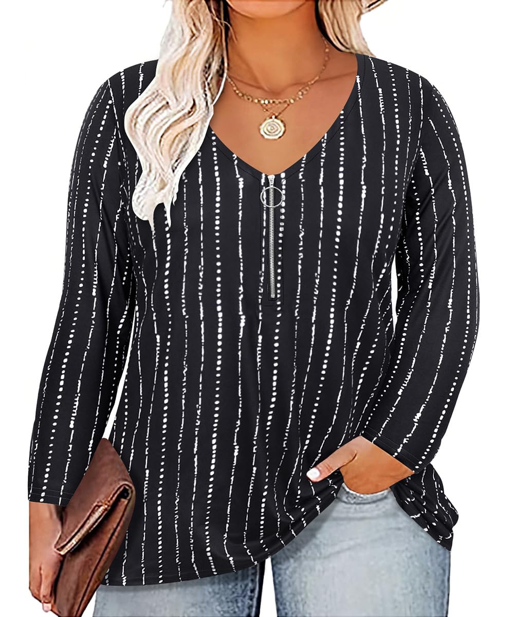 Blusa Feminina Ritera, Tamanho Grande, Decote Em V, Meio Zíper, Preta, 2gg