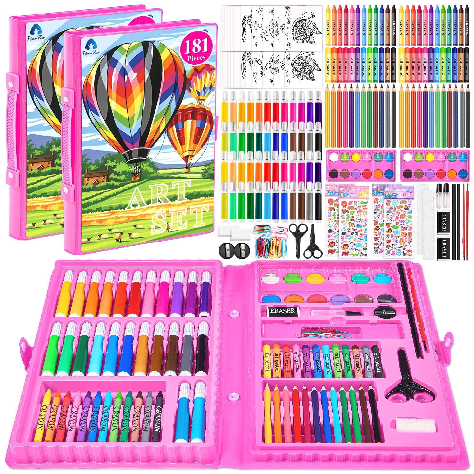 Kit De Arte Vigorfun Drawing Painting Supplies Para Crianças Com Estojo, Pacote Com 2