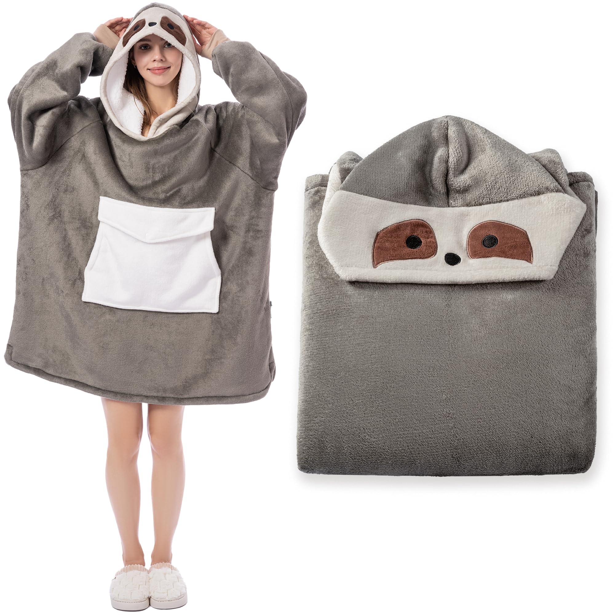 Cobertor Vestível Com Capuz Krifey Oversize Sherpa Com Capuz