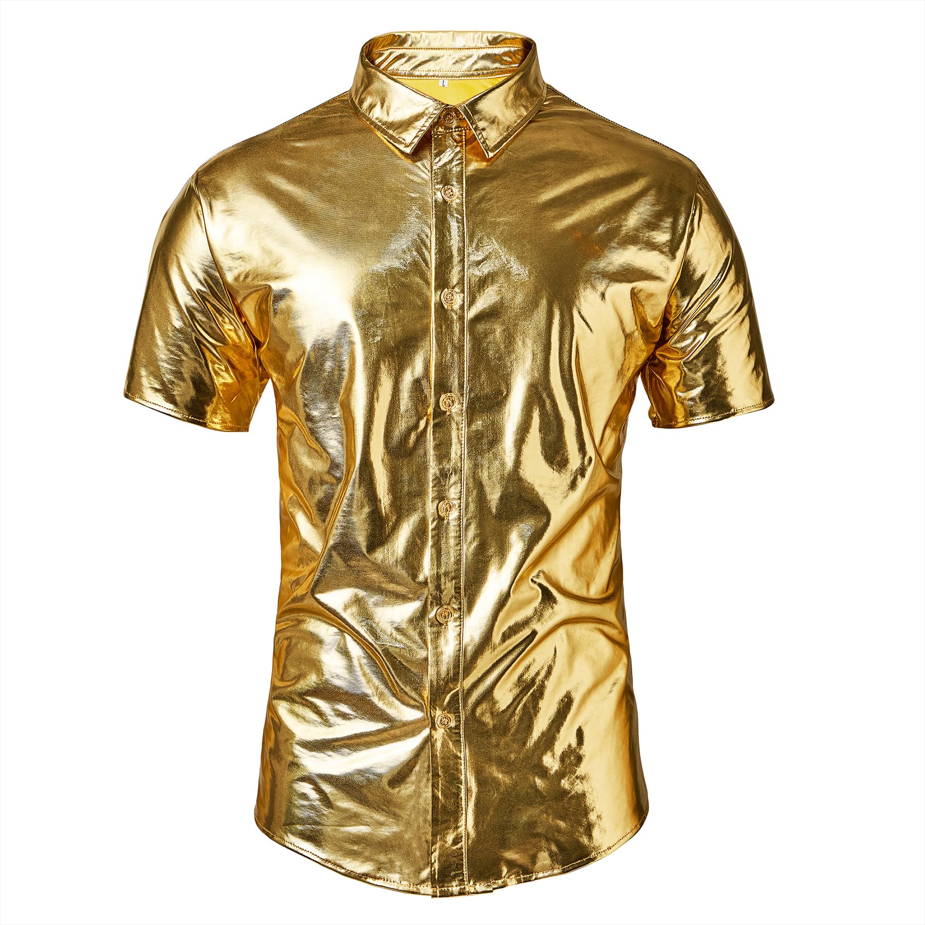 Camisa Zando Metallic Gold Disco Para Homens Dos Anos 70 Glitter M