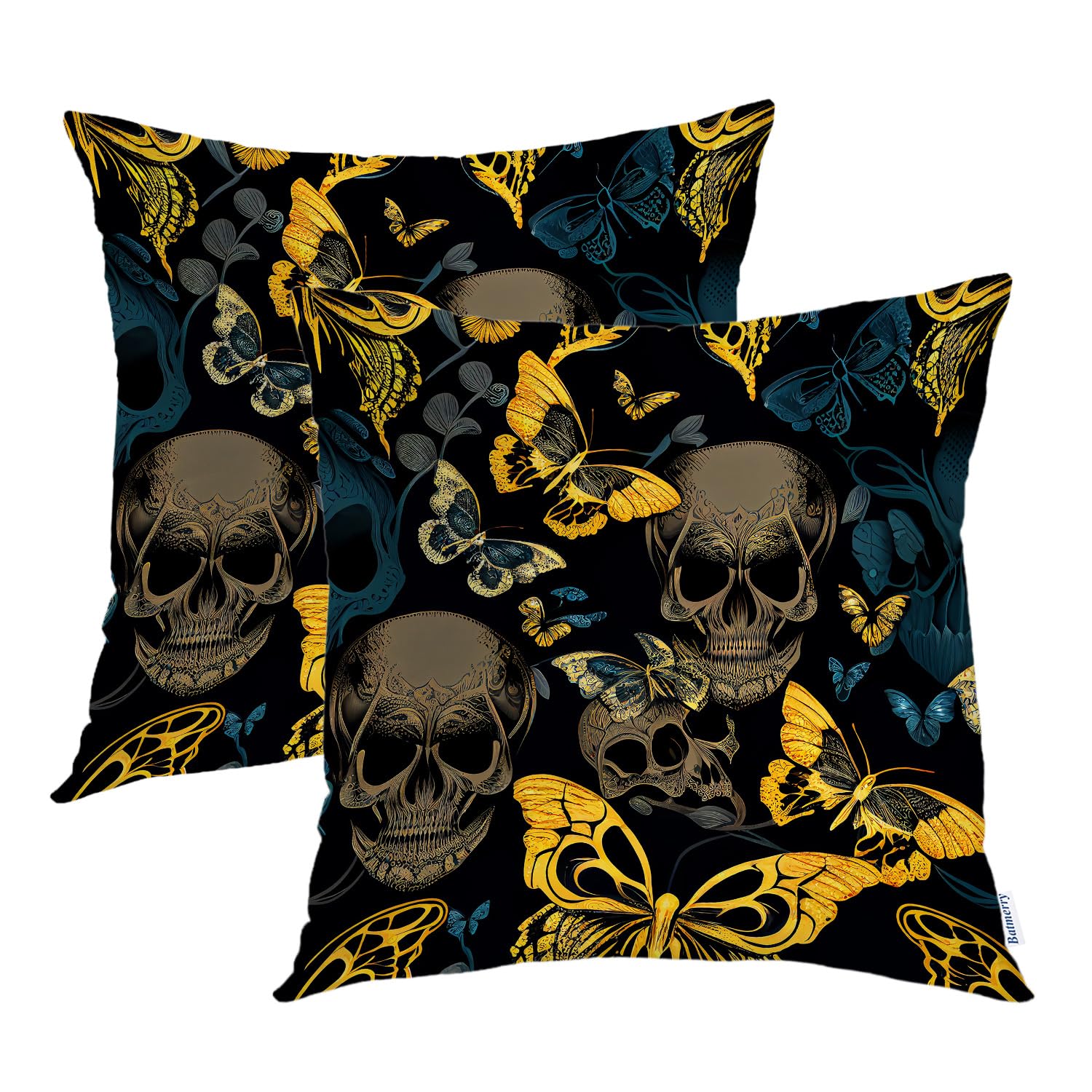 Capa De Travesseiro Batmerry Yellow Butterfly Skull 50x50cm (conjunto De 2)