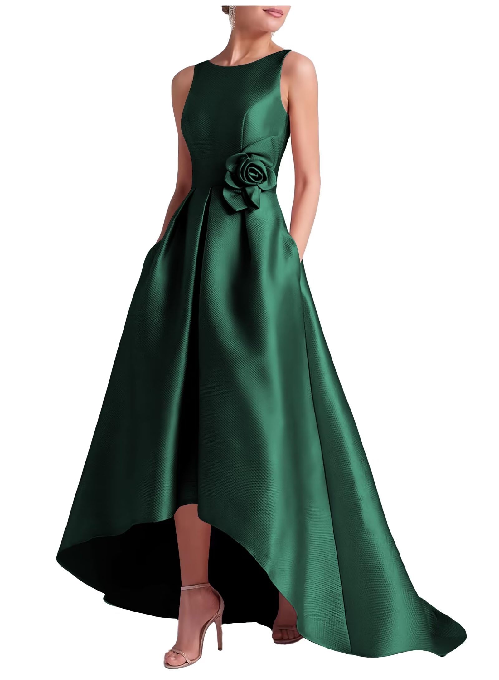 Vestido Winaiwi Satin High Low Mother Bride Verde Esmeralda Sz