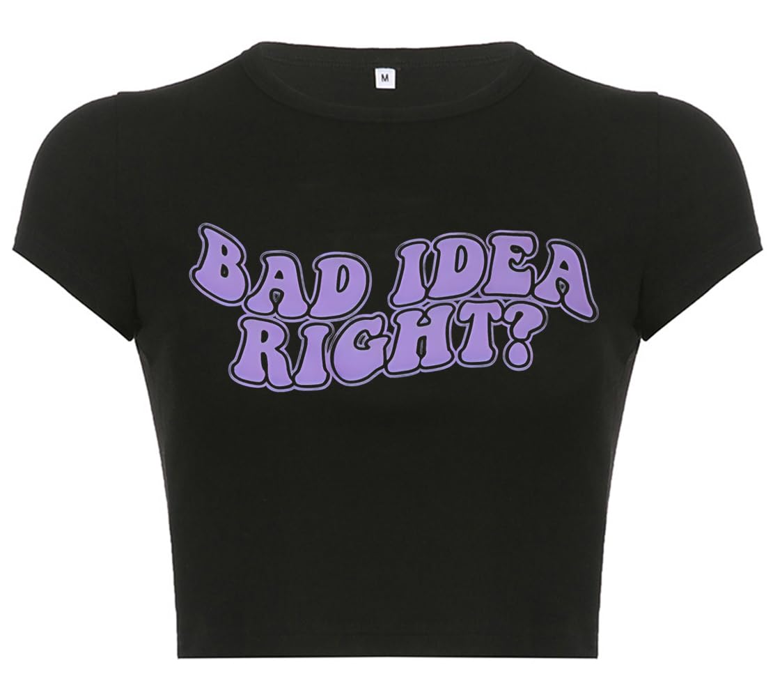 Camisetas De Bebê Crop Top Woxlica Bad Idea Y2k Para Mulheres Pretas S