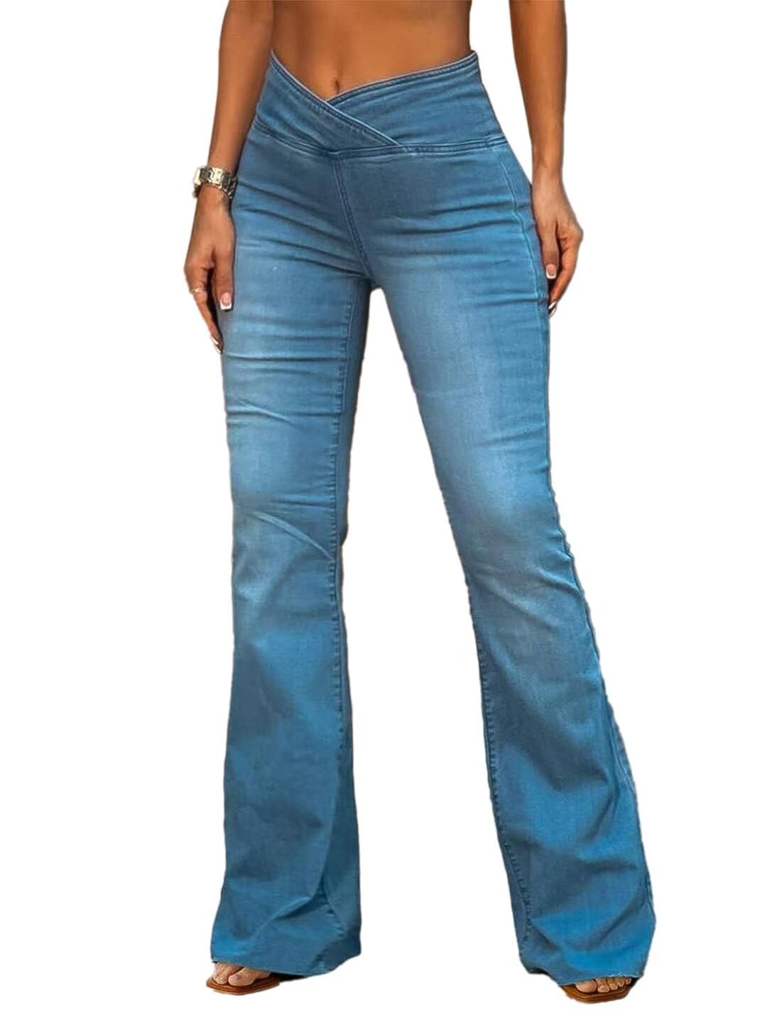 Jeans Flamingals Flared Wide Leg High Rise Wrap Blue M