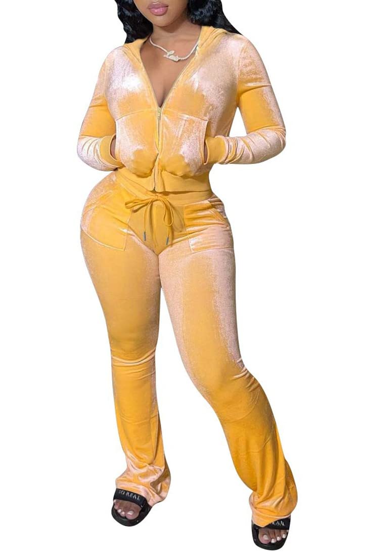 Agasalho Yeshire Velvet Sweatsuits Para Mulheres Yellow Xl