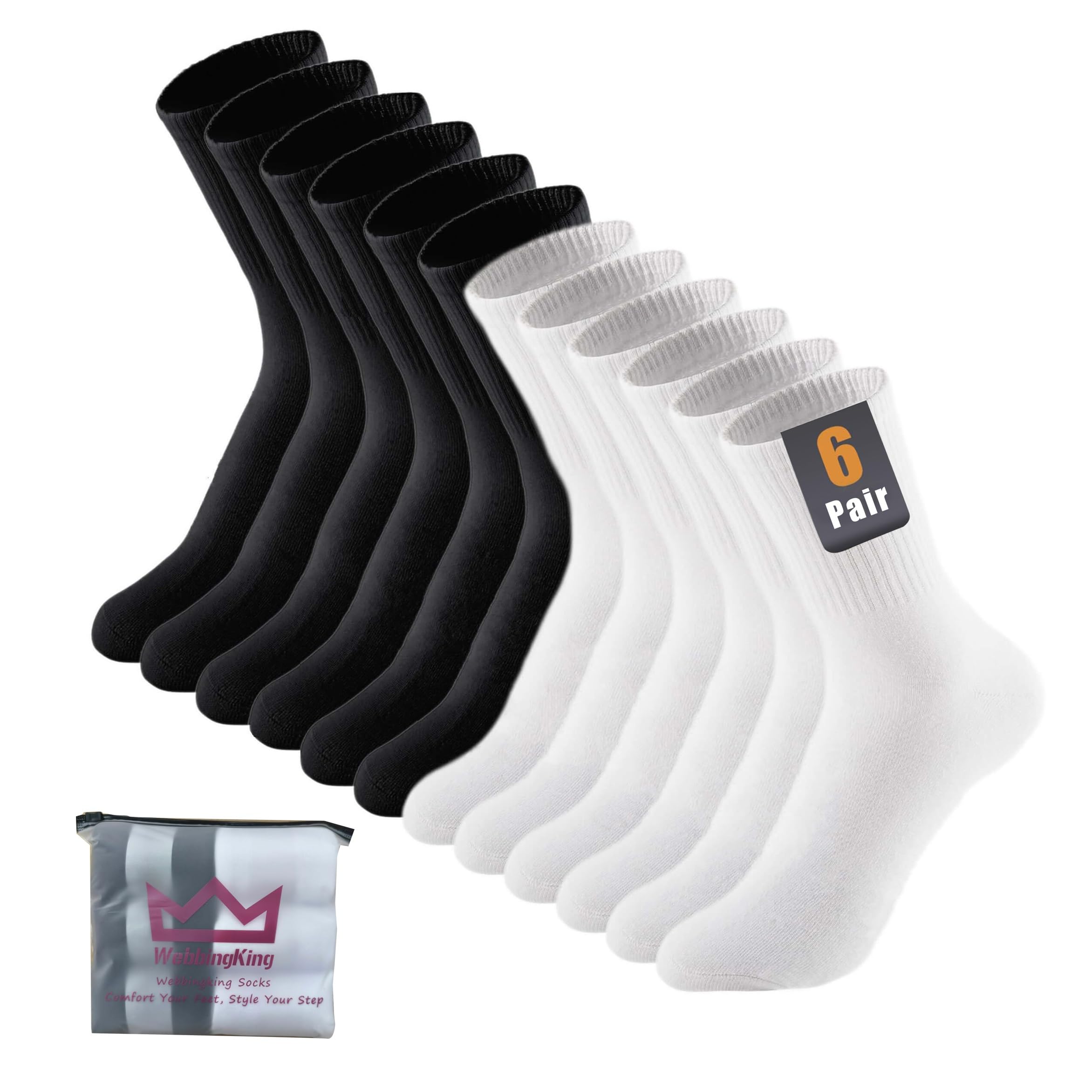 Crew Socks Webbingking Preto E Branco Para Mulheres, Pacote Com 6