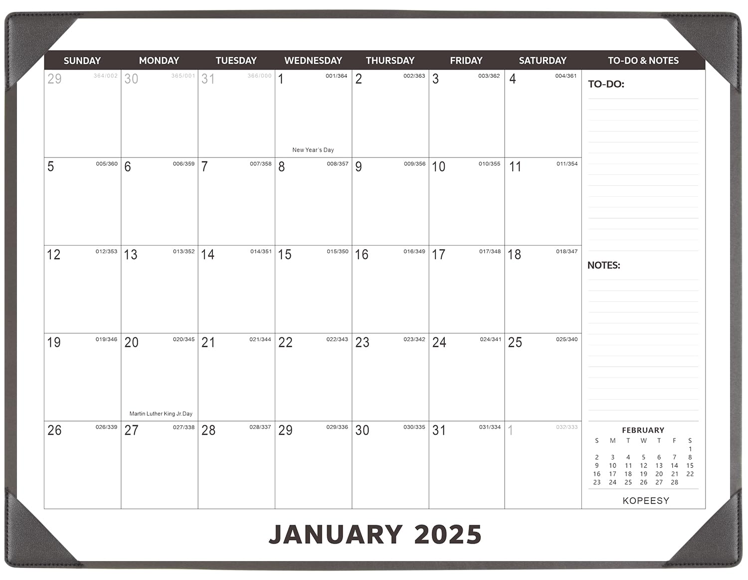 Calendário De Mesa Kopeesy 2025-2026 Grande 56x43cm Com Tapete De Mesa