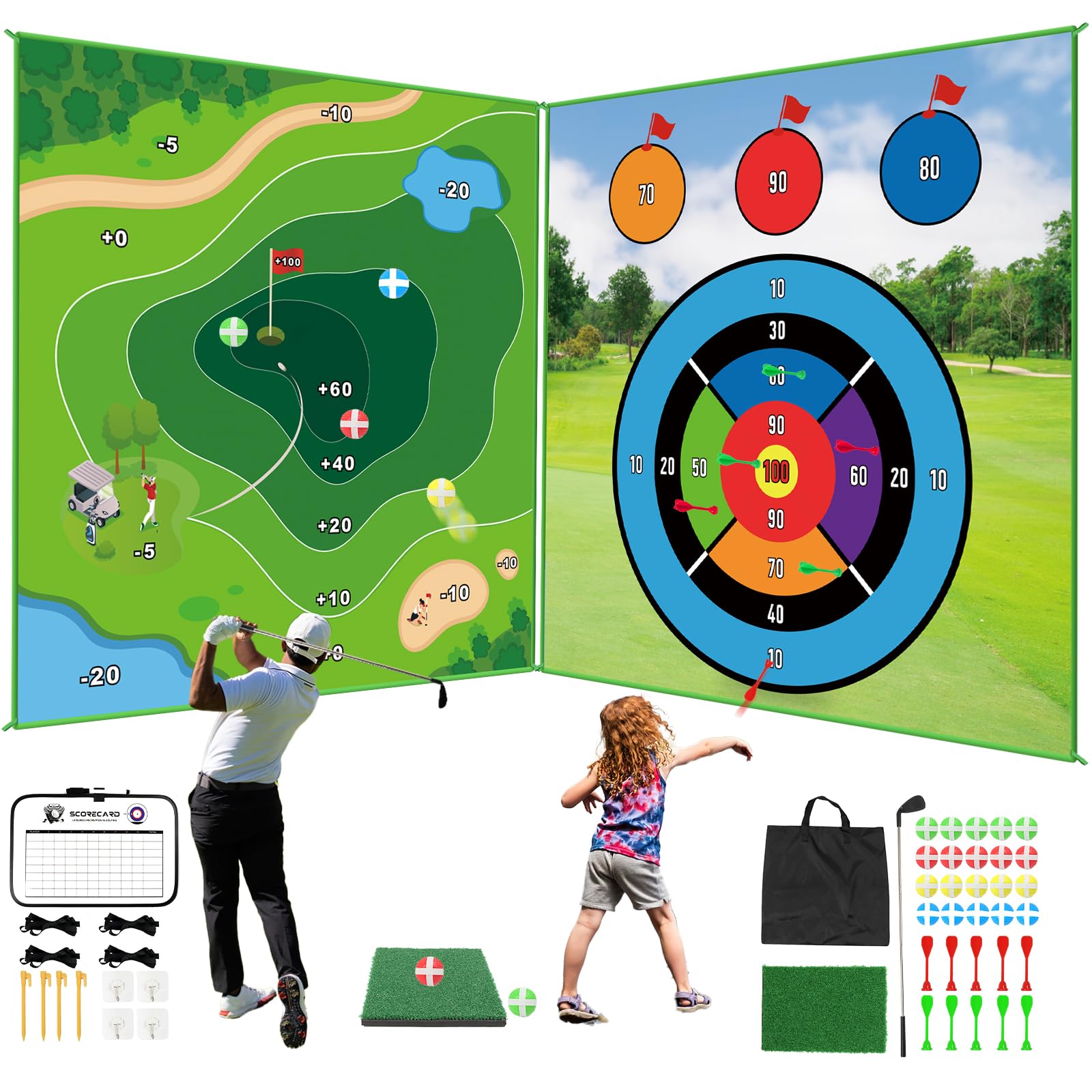 Golf Chipping Game Jogo De Golfe 70x70cm Com Bolas Adesivas E Dardos