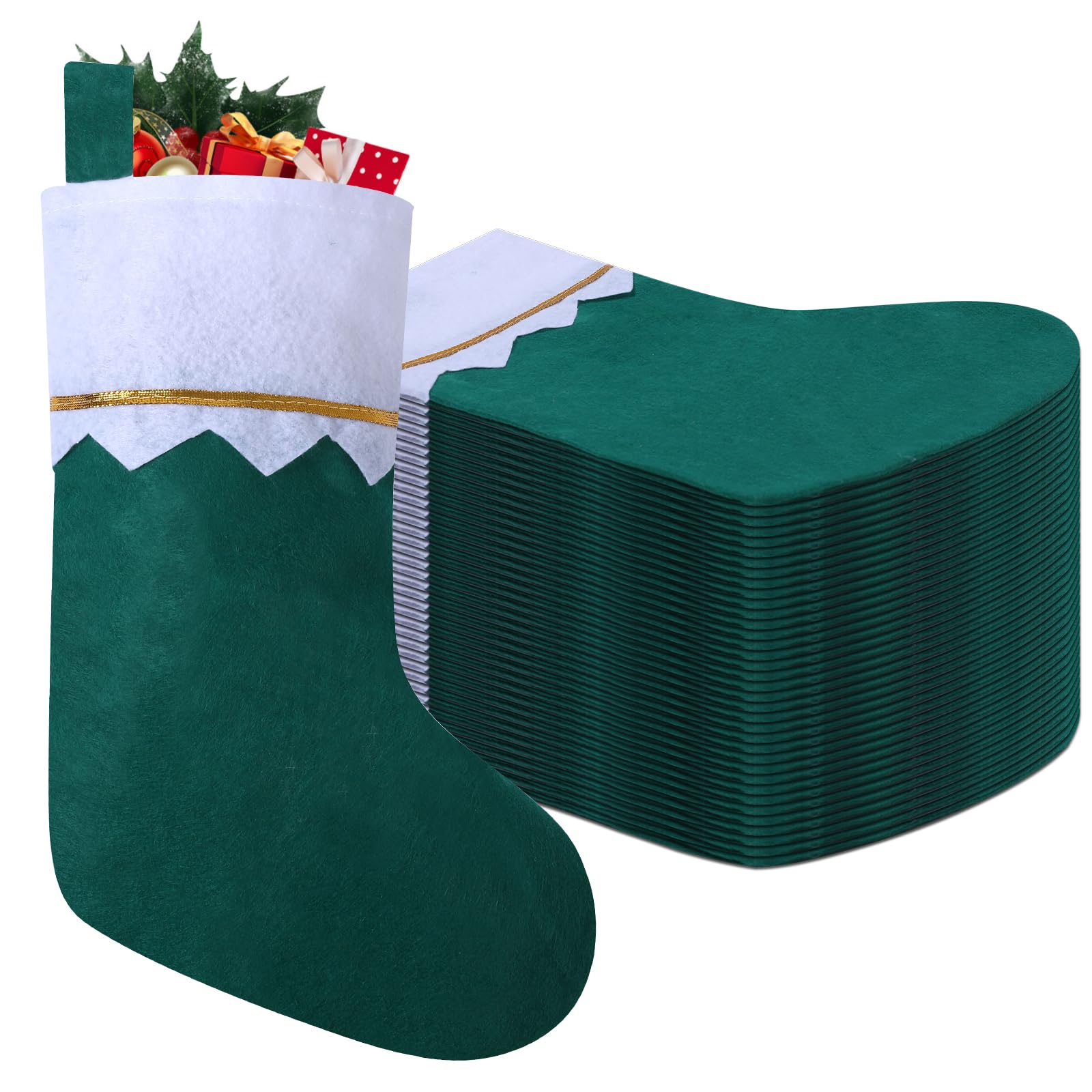 Meias De Natal Eoocan Felt Verde/brancas 38 Cm, Pacote Com 36