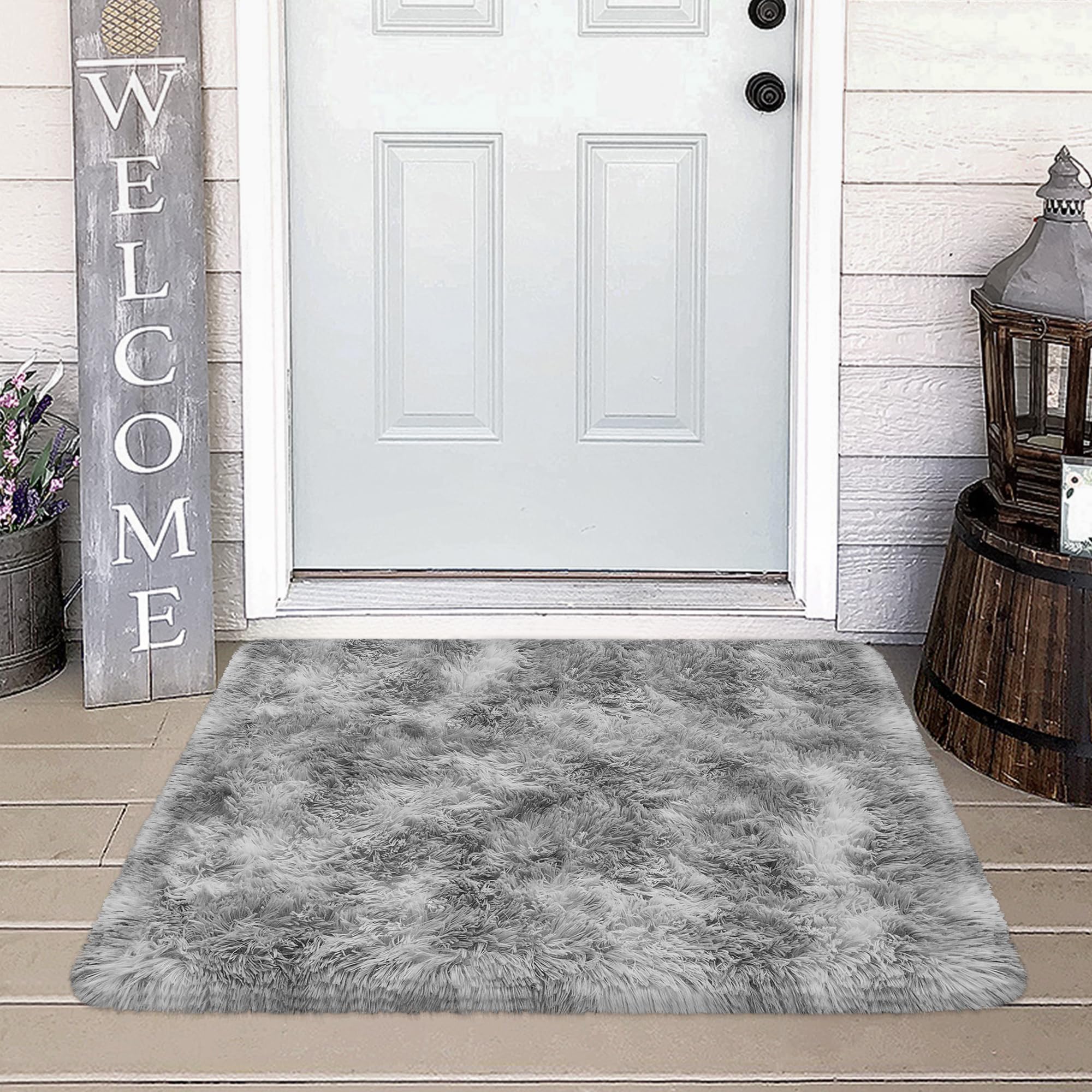 Tapete Area Jiaobaba Mini Tie Dye Grey Fluffy 60x90cm Para Quarto