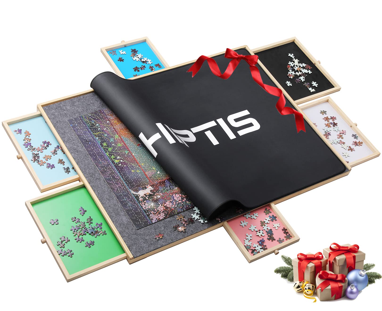 Tabuleiro De Quebra-cabeça Hiptis 1500 Peças Com Gavetas E Tapete De Cobertura 88,5x69cm