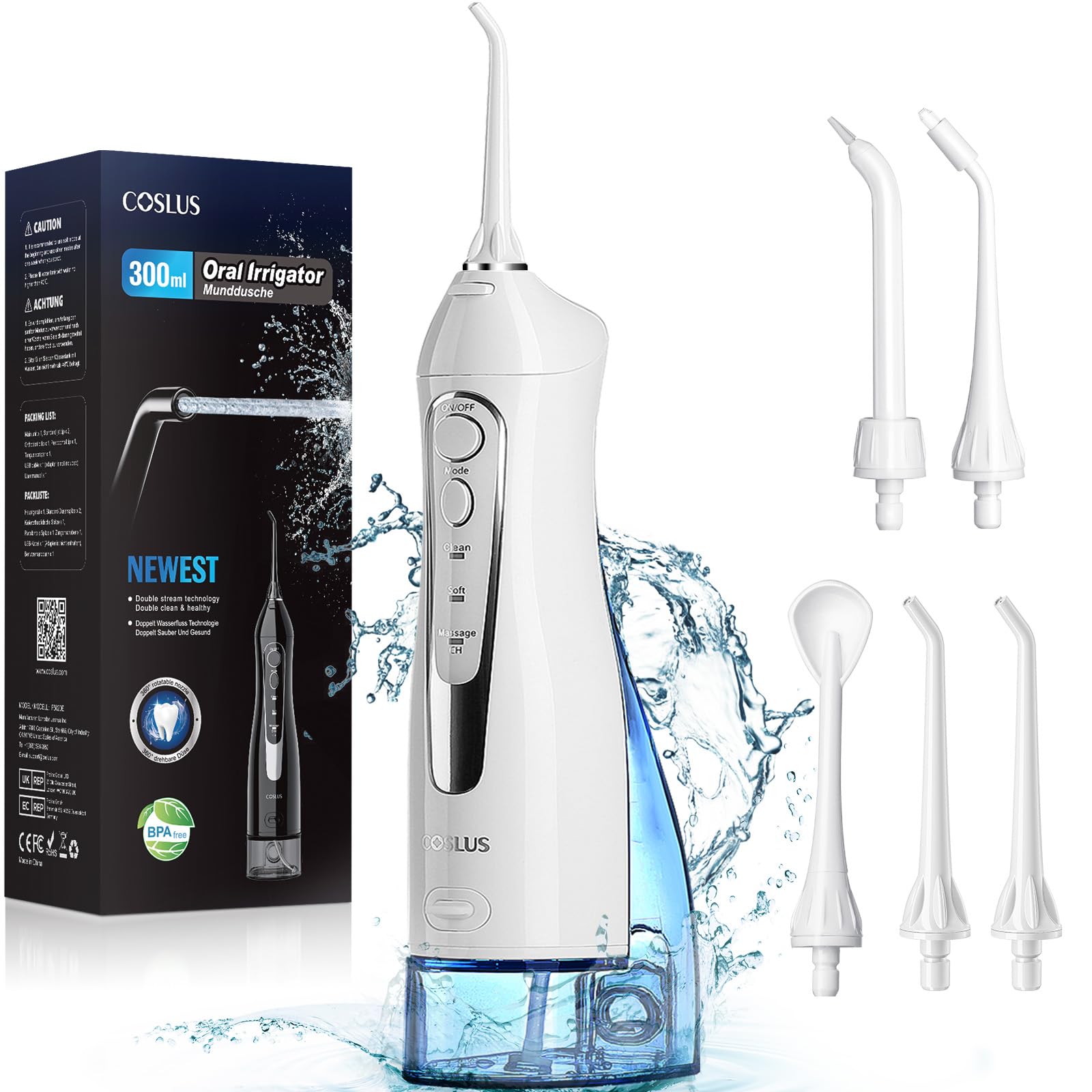 Fio Dental De Água Coslus F5020e Portátil De 300 Ml Recarregável