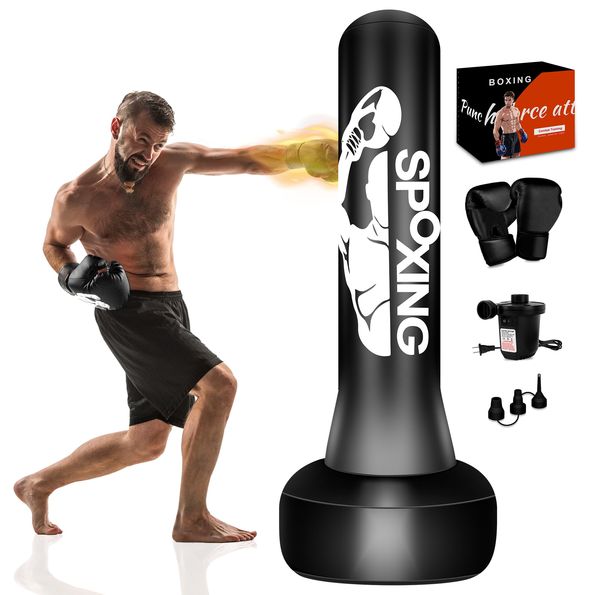 Saco De Pancadas Vertical Vobab 70cm Com Luvas De Boxe E Bomba