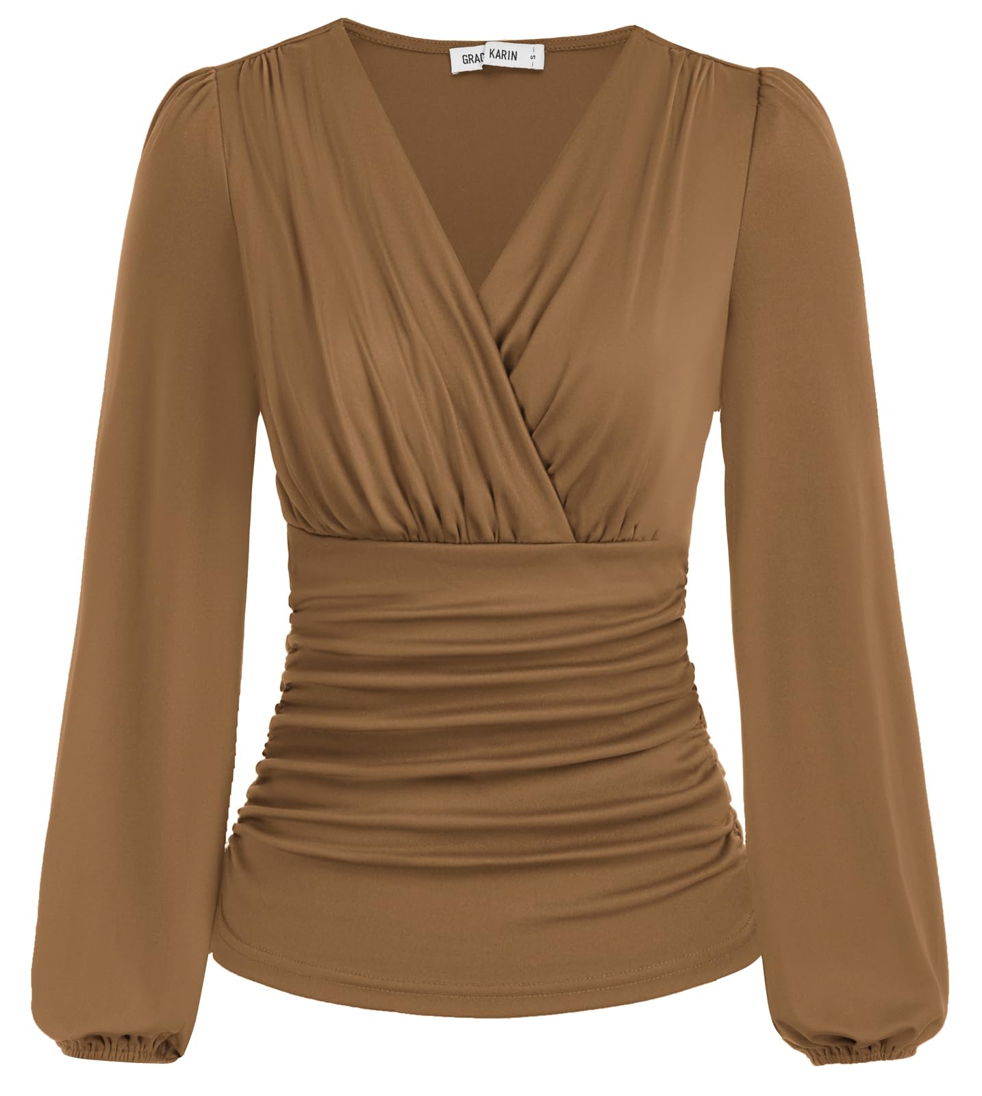 Blusa Grace Karin Office De Manga Comprida Wrap Vintage Khaki M