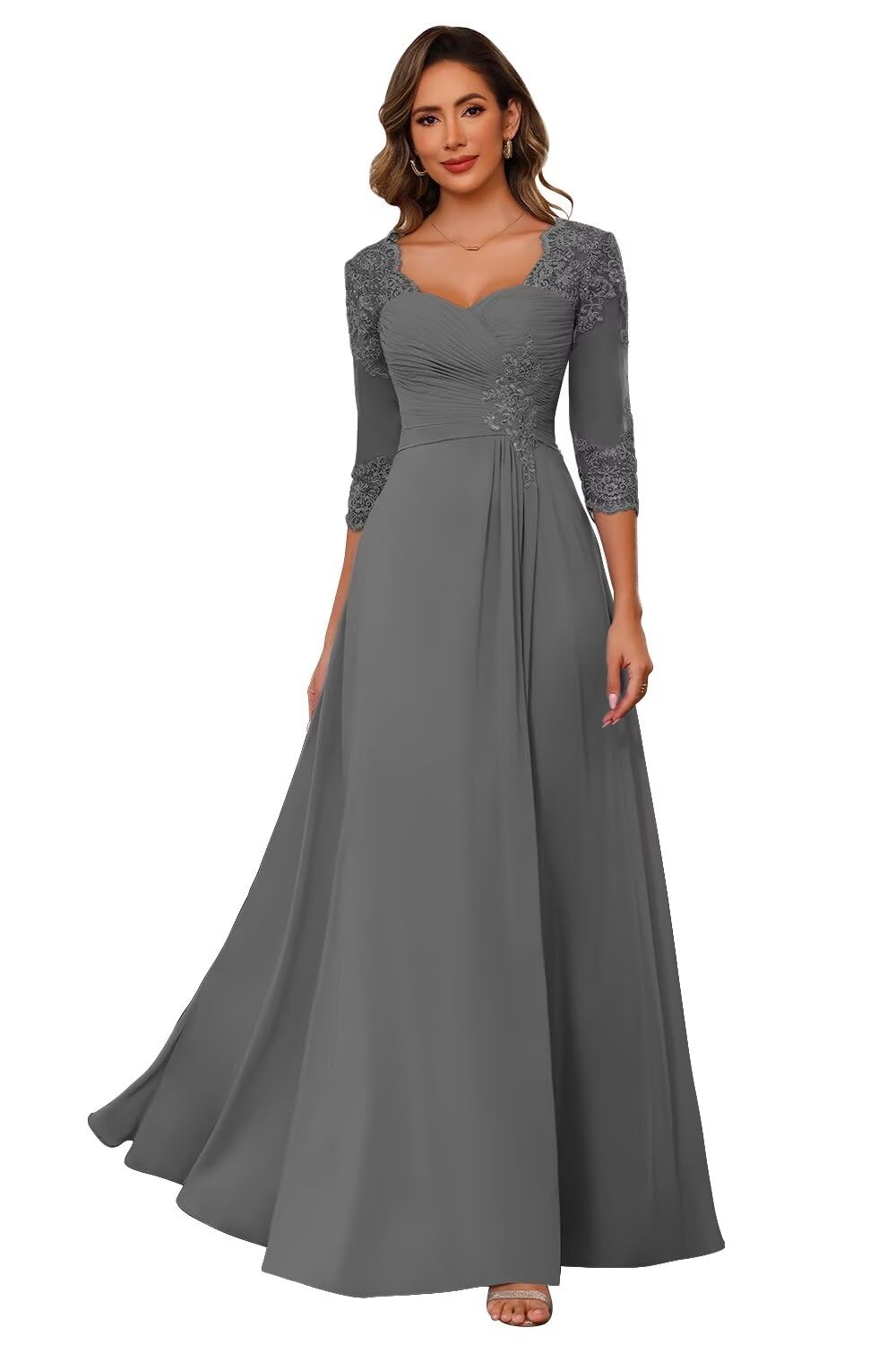 Vestido Mãe Da Noiva Auspory, Chiffon Cinza, Manga 3/4 - Carrefour