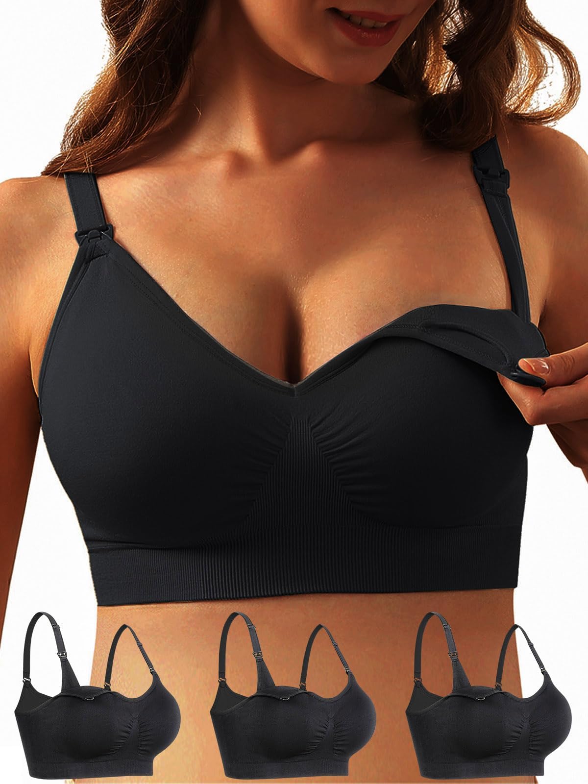 Sutiã De Amamentação Ilovesia 3pack Seamless Maternity Black 2gg Para Mulheres