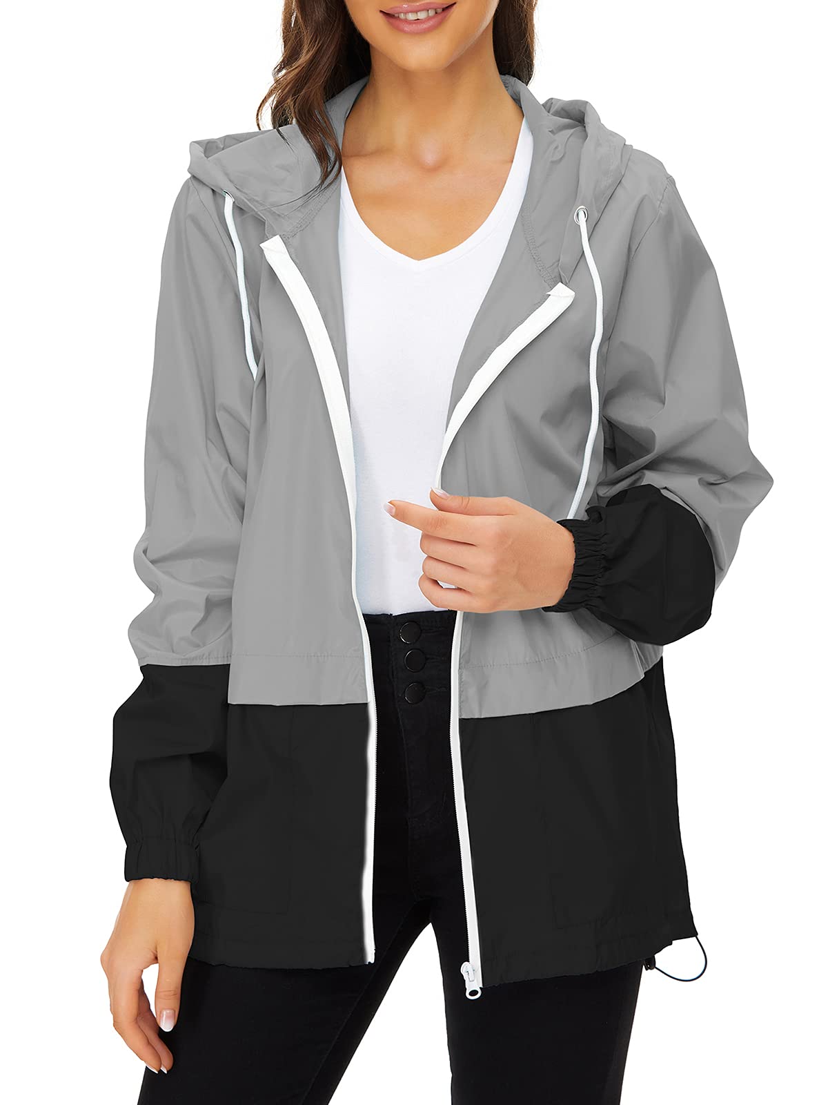 Casaco De Chuva Century Star Embalável Para Mulheres Cinza Preto 3xl