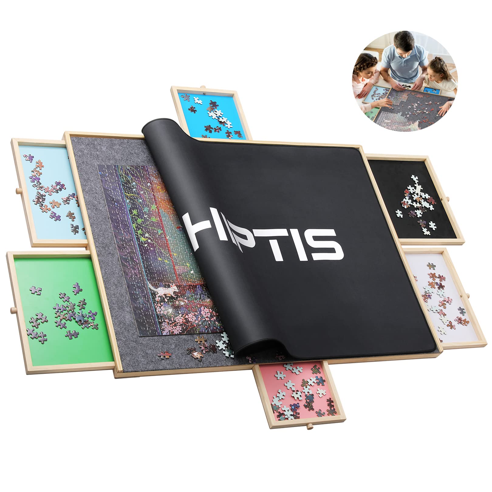 Tabuleiro De Quebra-cabeça Wonfuy 1500 Peças Com Gavetas E Tapete De Cobertura 70x90cm