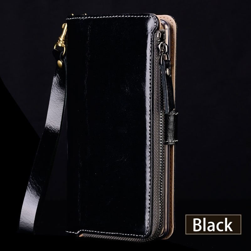 Multifuncional Genuine Leather Zipper Case Para Iphone 12 Pr
