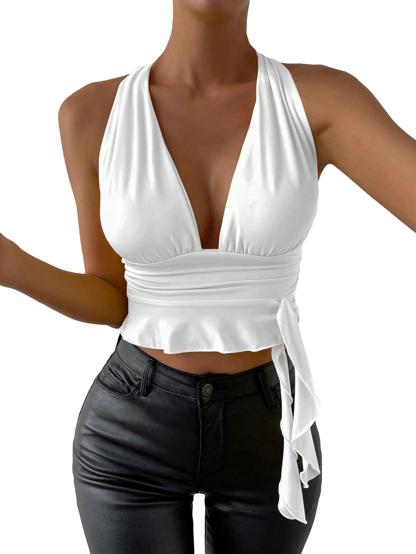Blusa Curta Feminina Soly Hux, Sexy, Com Decote Em V Profundo, Branca