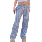 Calças De Pijama Codcm Femininas Listradas De Cintura Baixa Com Cordão Azul