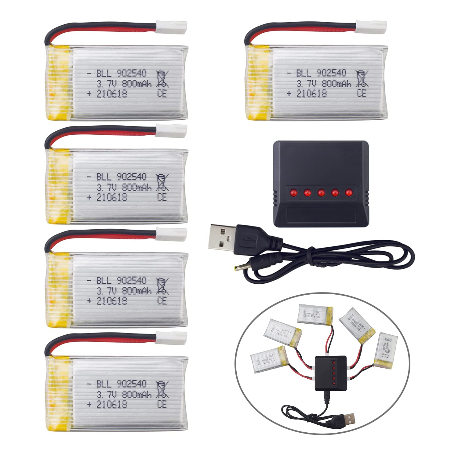 Bateria De Lítio 3,7 V 800 Mah Com Carregador 5 Em 1 Para Drone Syma