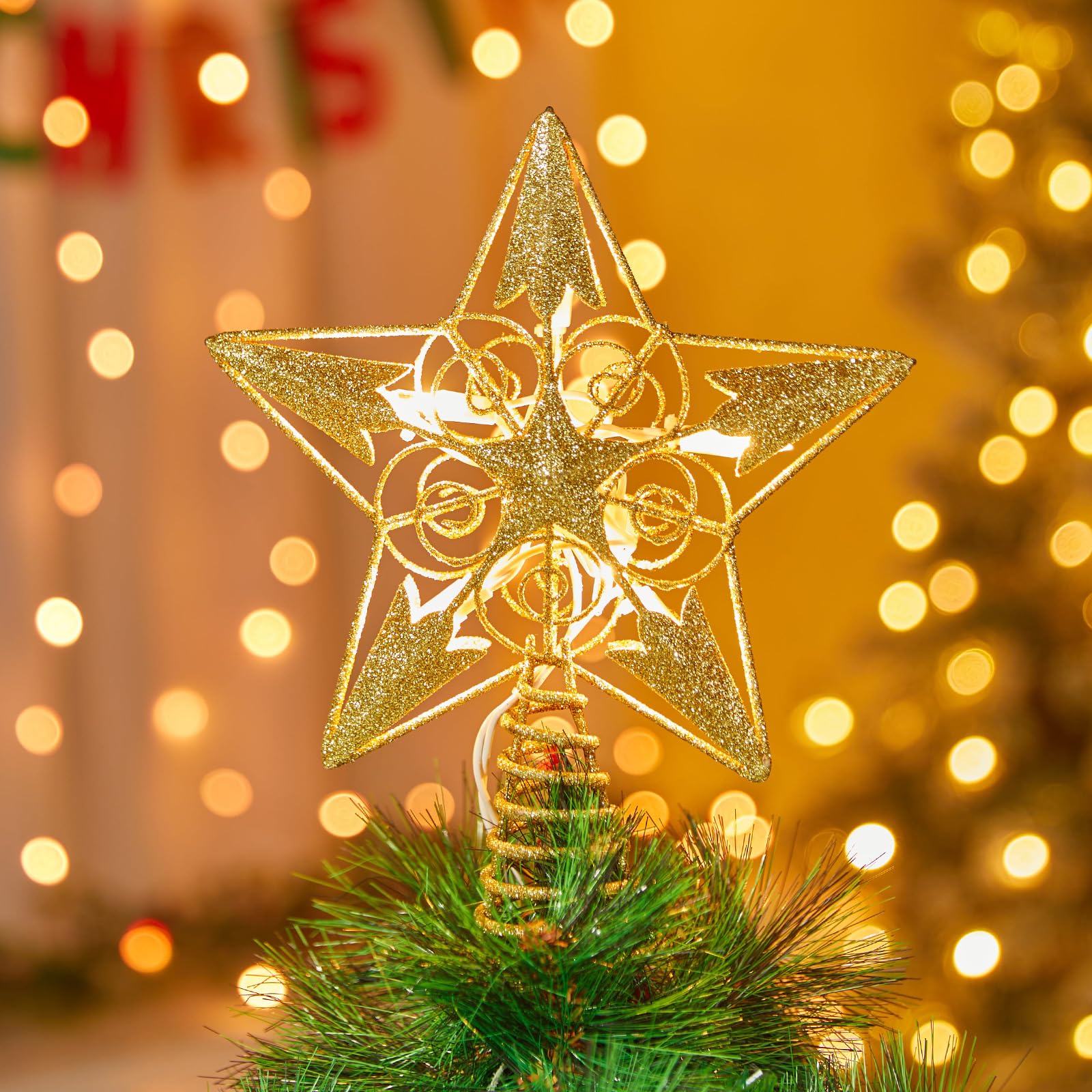 Christmas Star Tree Topper Brightown 3d 8 Gold Glitter