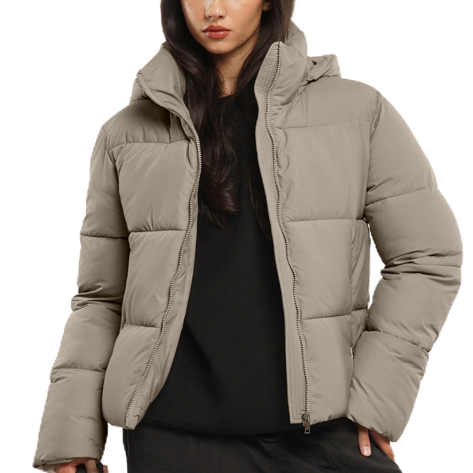 Casaco Acolchoado De Inverno Puffit Feminino Cortado Com Capuz Removível
