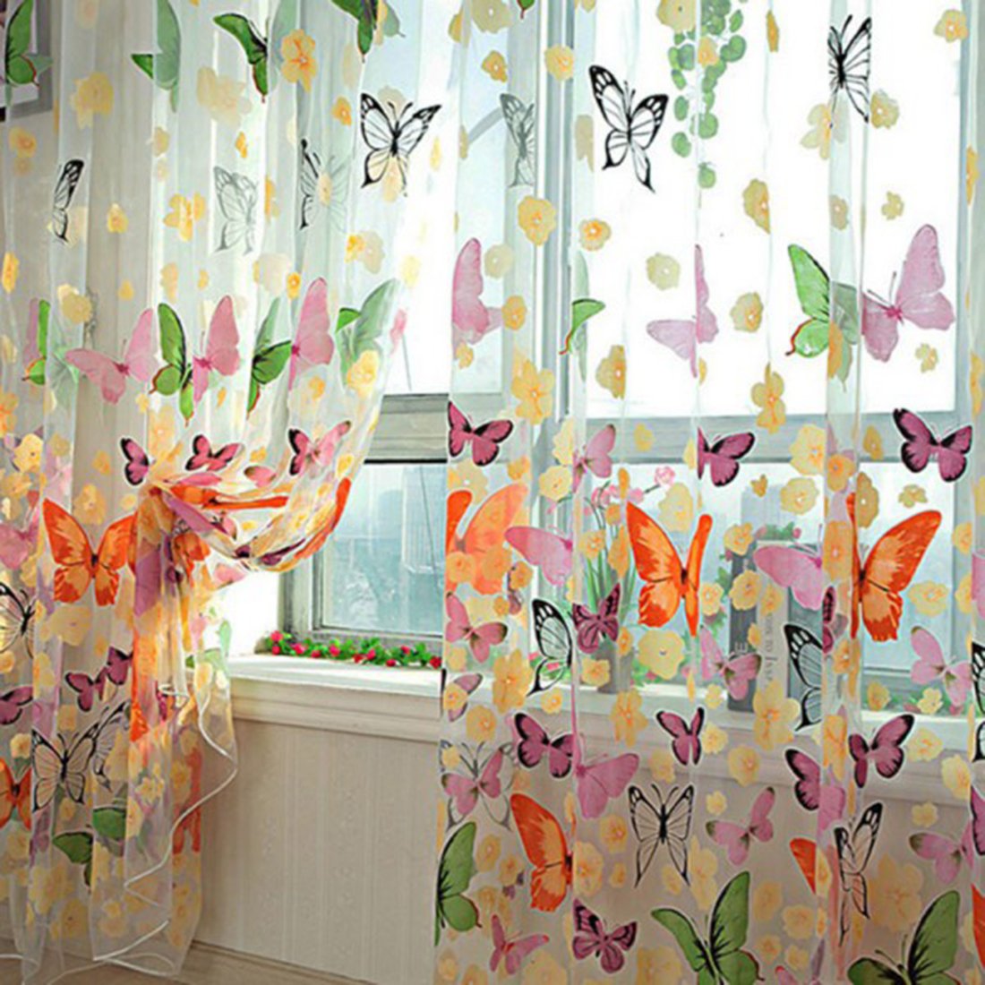 Cortinas De Janela E Portas Hmane Offset Print Sheer Voile Tule