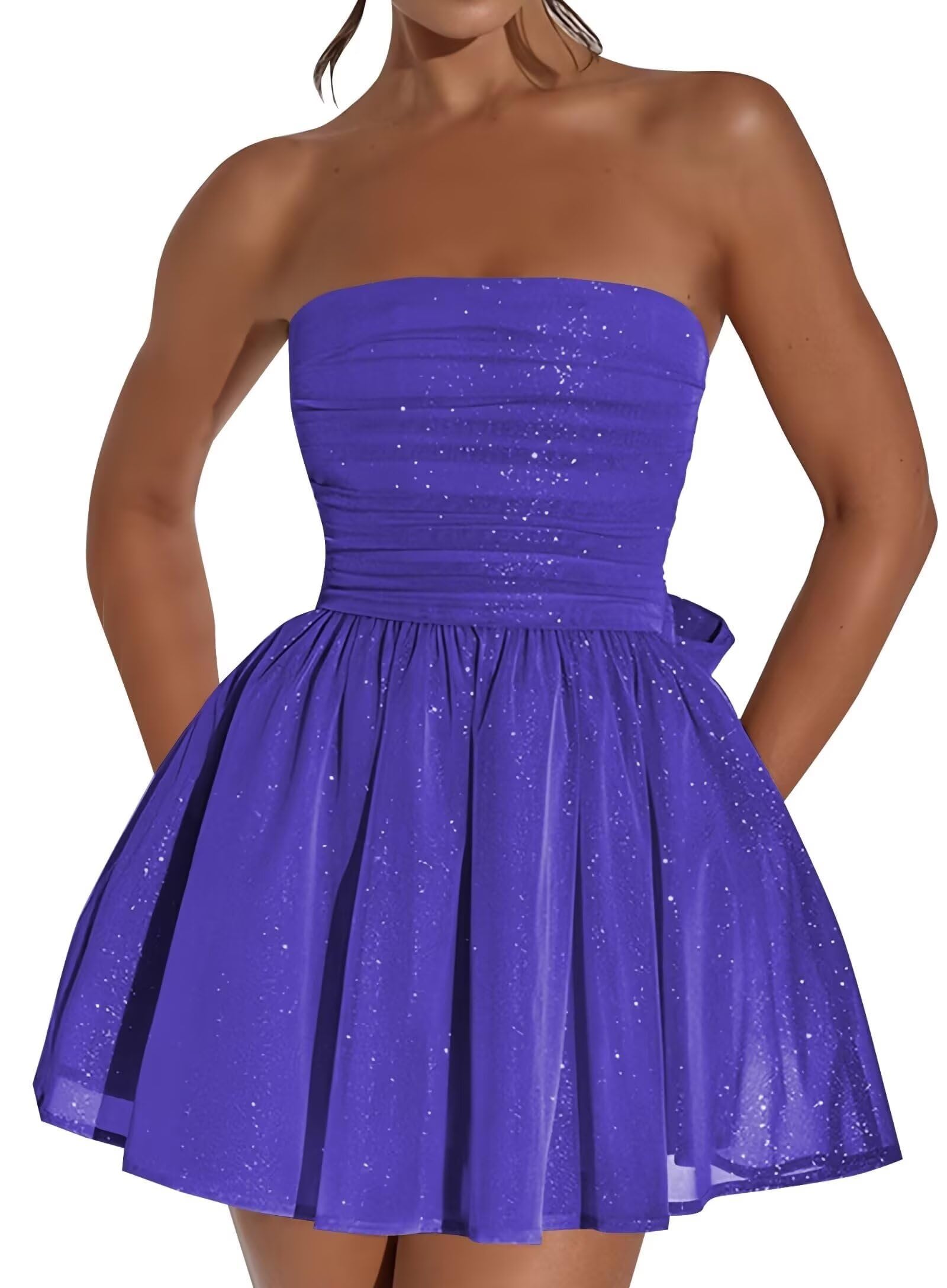 Vestido De Boas-vindas Blawhee Glitter Tule Sem Alças Roxo