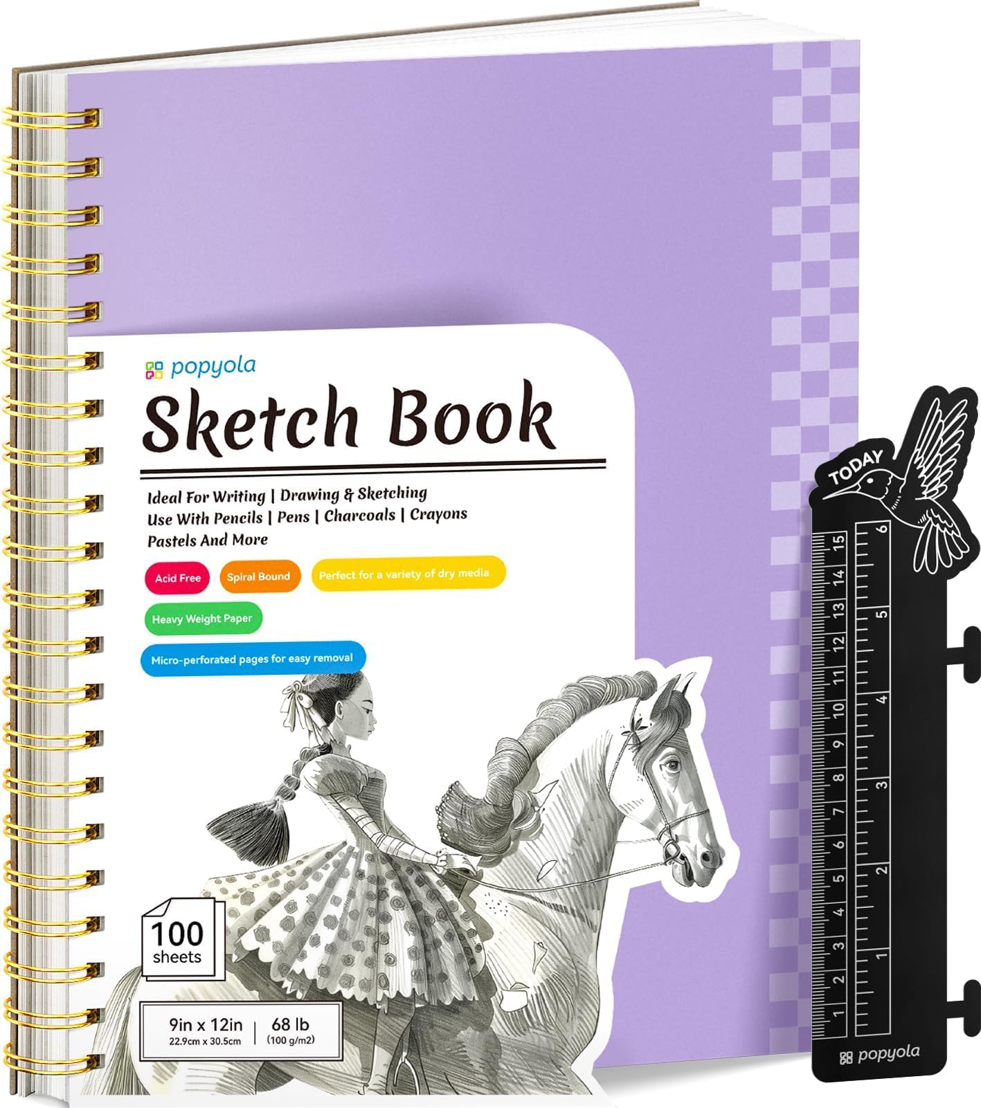 Caderno De Esboços Popyola 9x12cm Com Régua De Marcadores De 100 Folhas