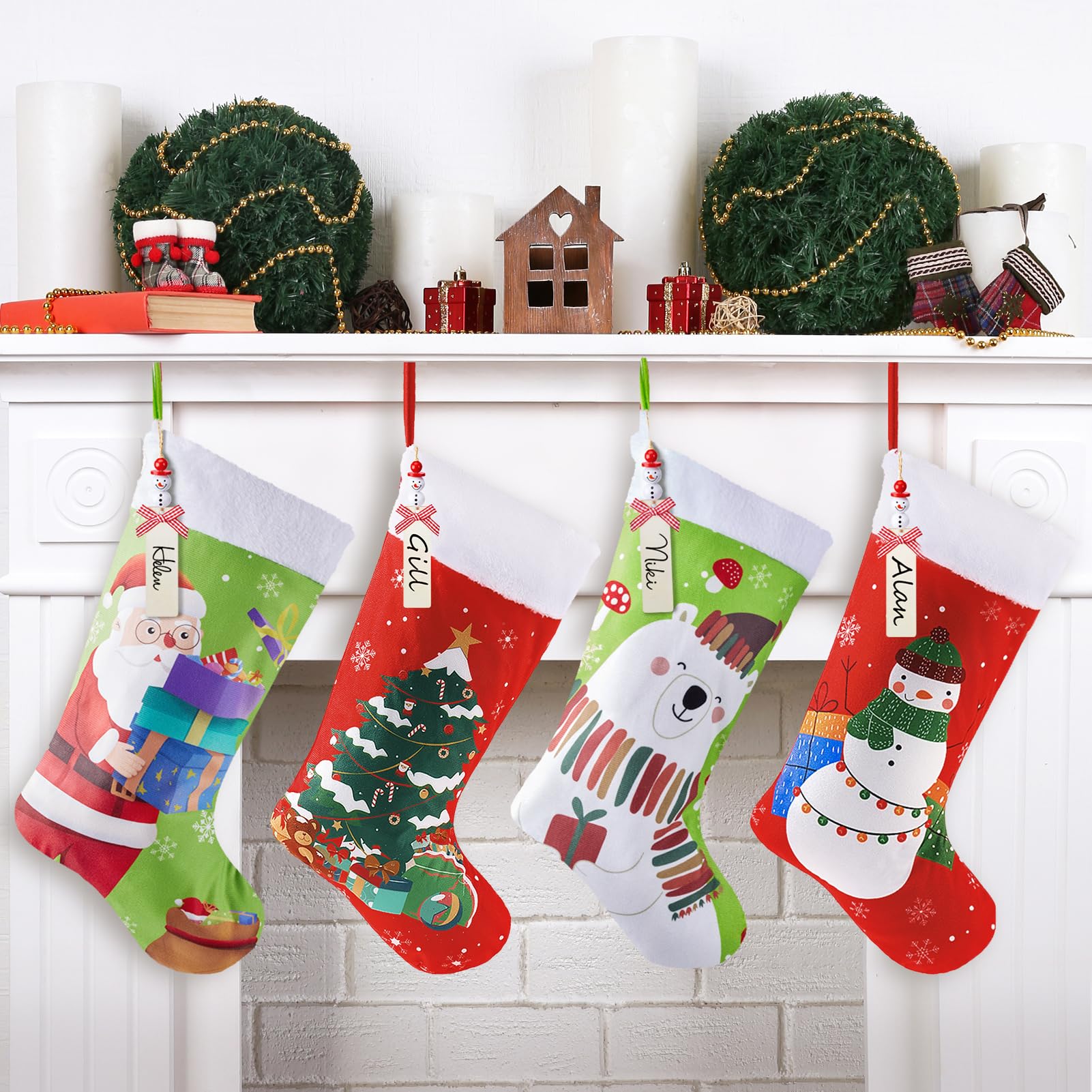 Meia De Natal Minetom, Pacote Com 4, 45 Cm, Vermelha E Verde